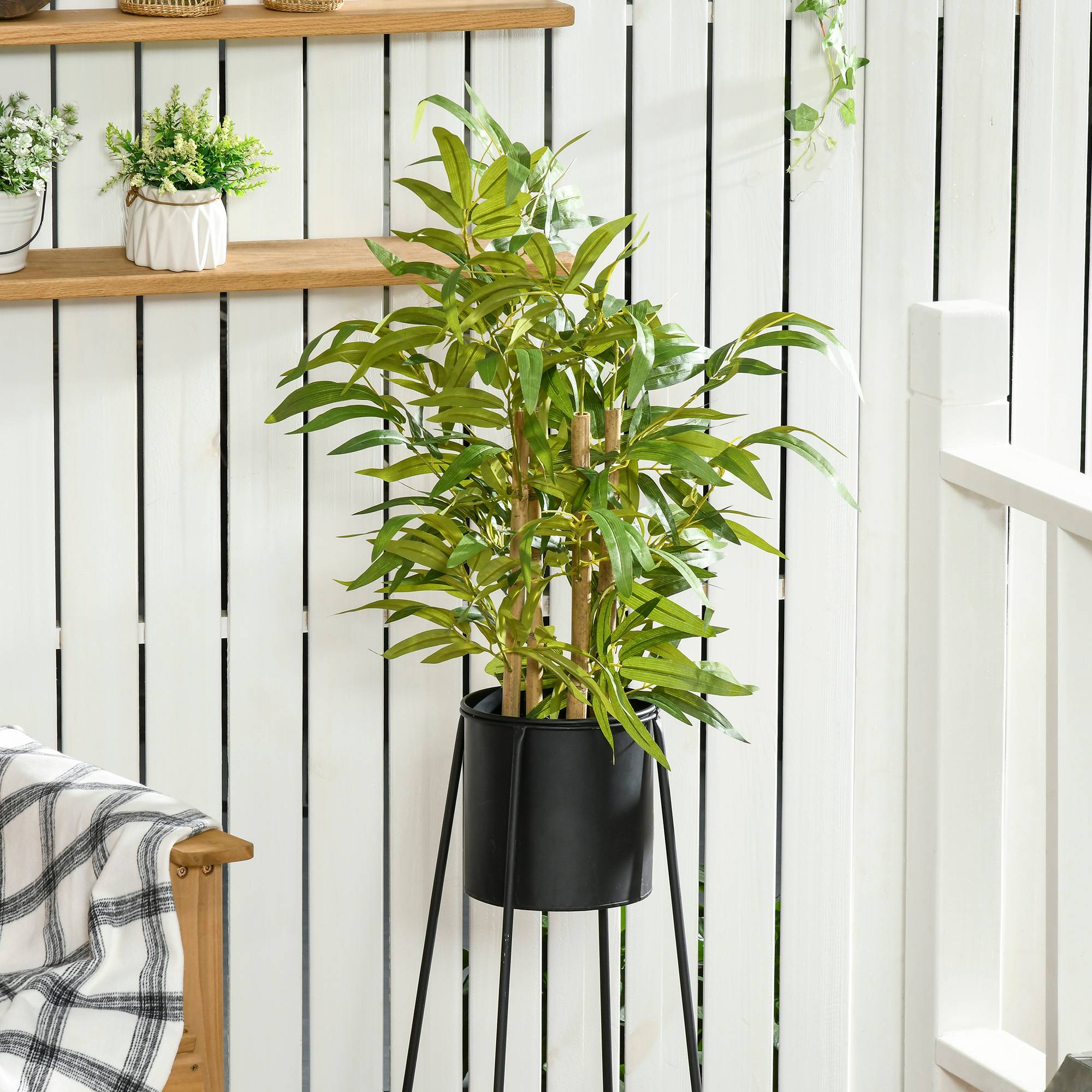 Bambou artificiel plantes artificielles hauteur 60 cm - tronc branches lichen feuilles grand réalisme pot inclus - Image 4