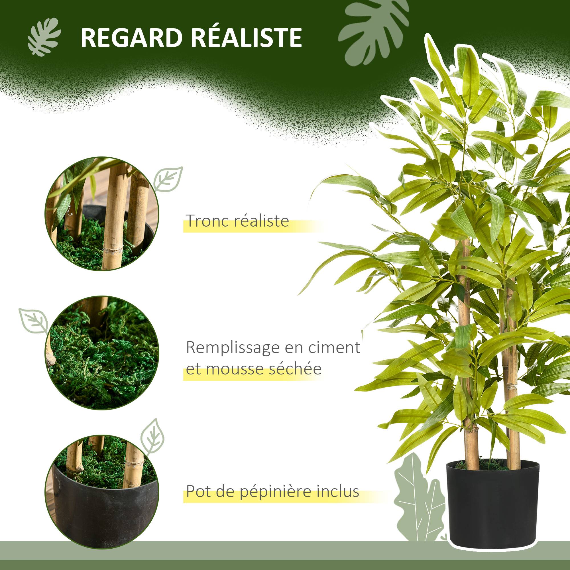 Bambou artificiel plantes artificielles hauteur 60 cm - tronc branches lichen feuilles grand réalisme pot inclus - Image 6