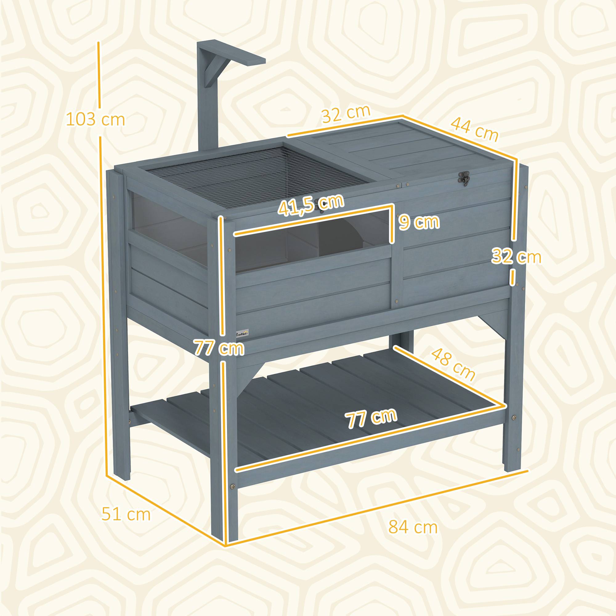 Maison enclos pour tortues sur pieds avec étagère de rangement en bois de sapin - dim. 103H x 84L x 51l cm - Image 5
