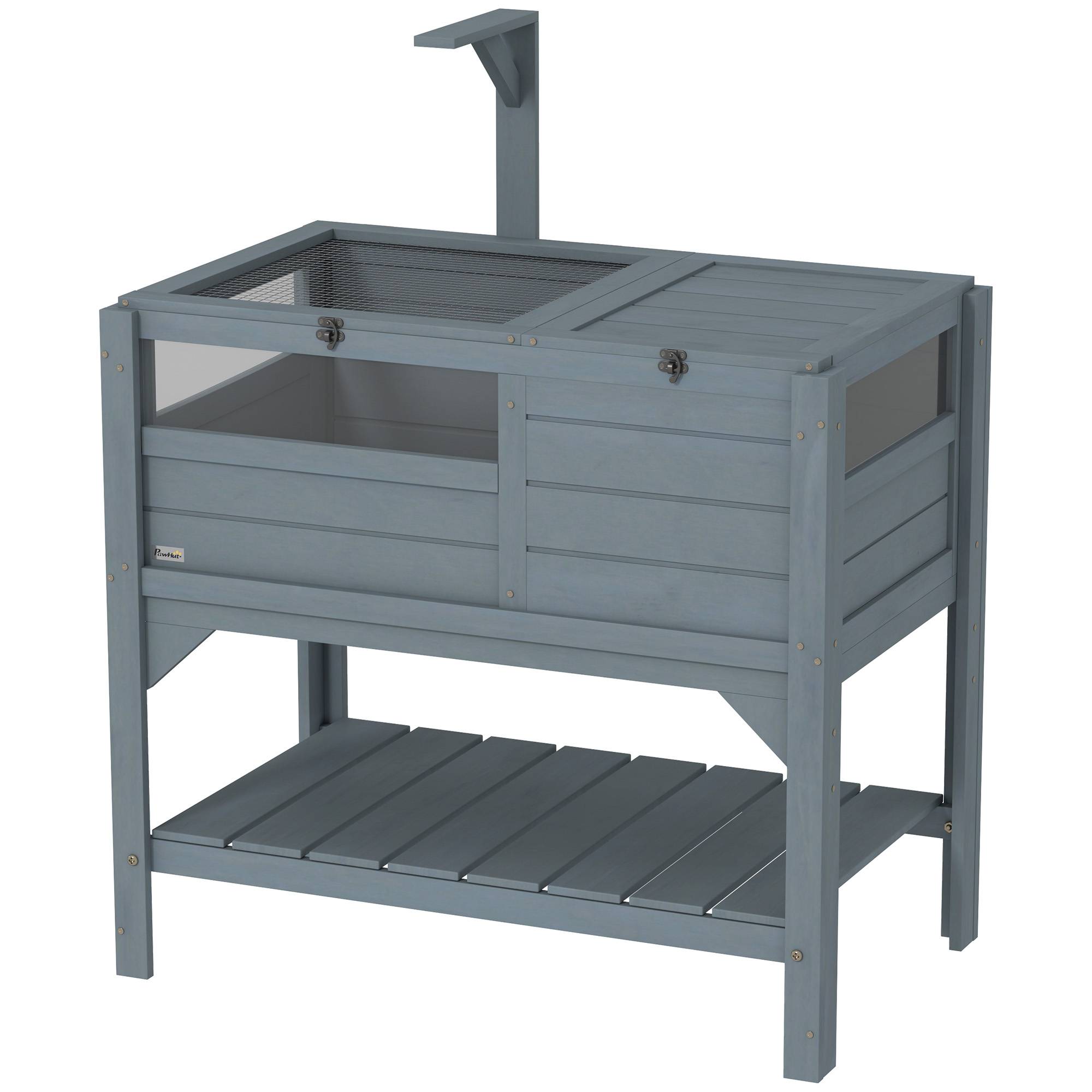 Maison enclos pour tortues sur pieds avec étagère de rangement en bois de sapin - dim. 103H x 84L x 51l cm - Image 2