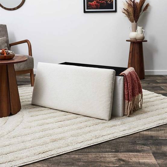 Banc Coffre Pliable Côtelé crème 76x38 cm - AMORY - Image 4