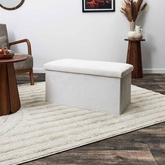 Banc Coffre Pliable Côtelé crème 76x38 cm - AMORY - Image 2