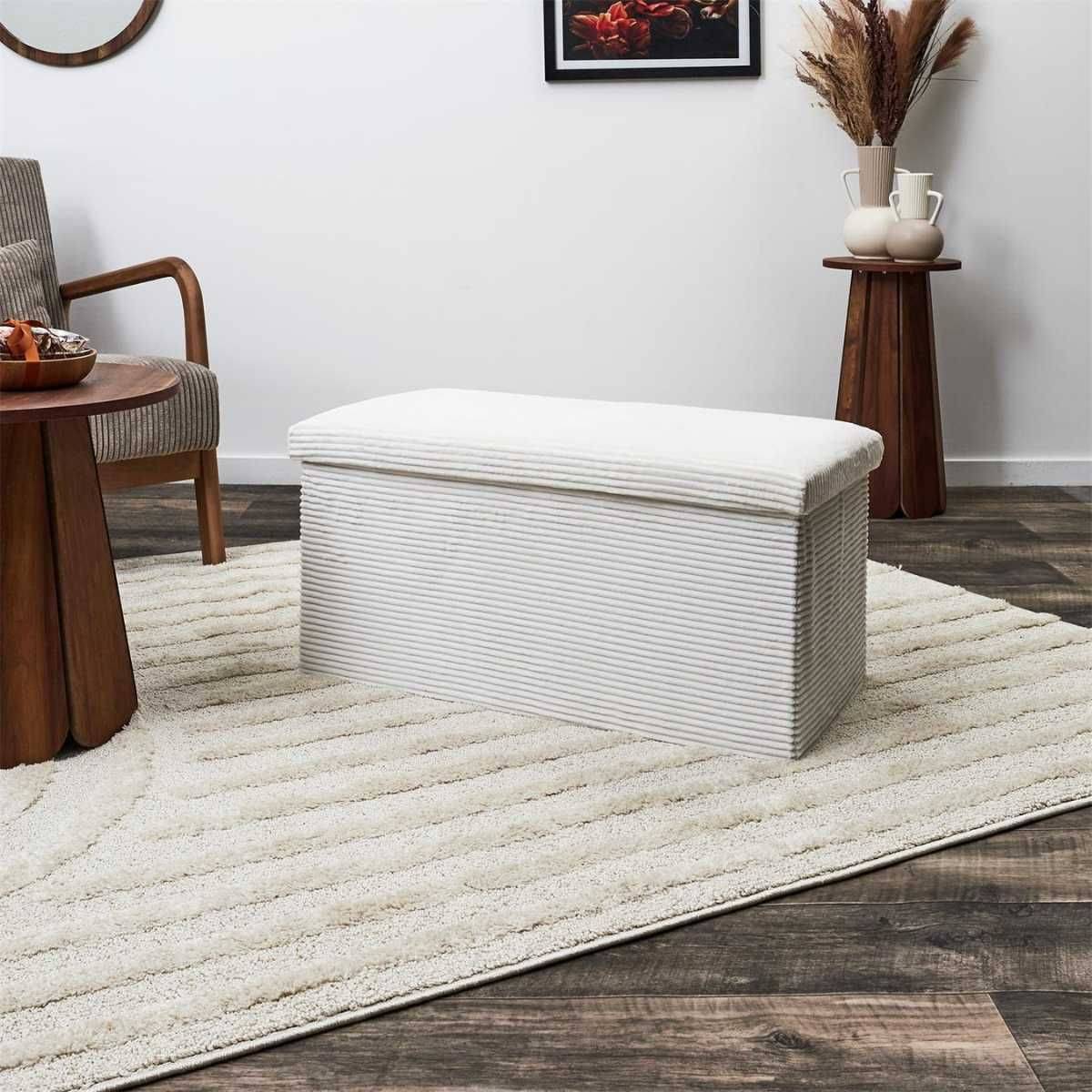 Banc Coffre Pliable Côtelé crème 76x38 cm - AMORY - Image 2