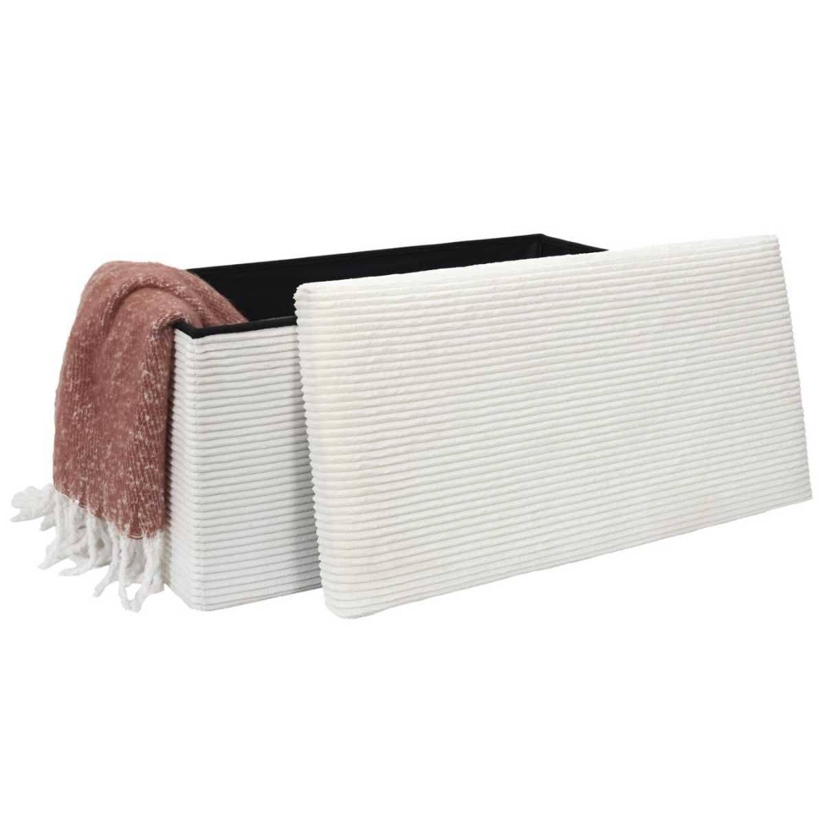 Banc Coffre Pliable Côtelé crème 76x38 cm - AMORY - Image 6