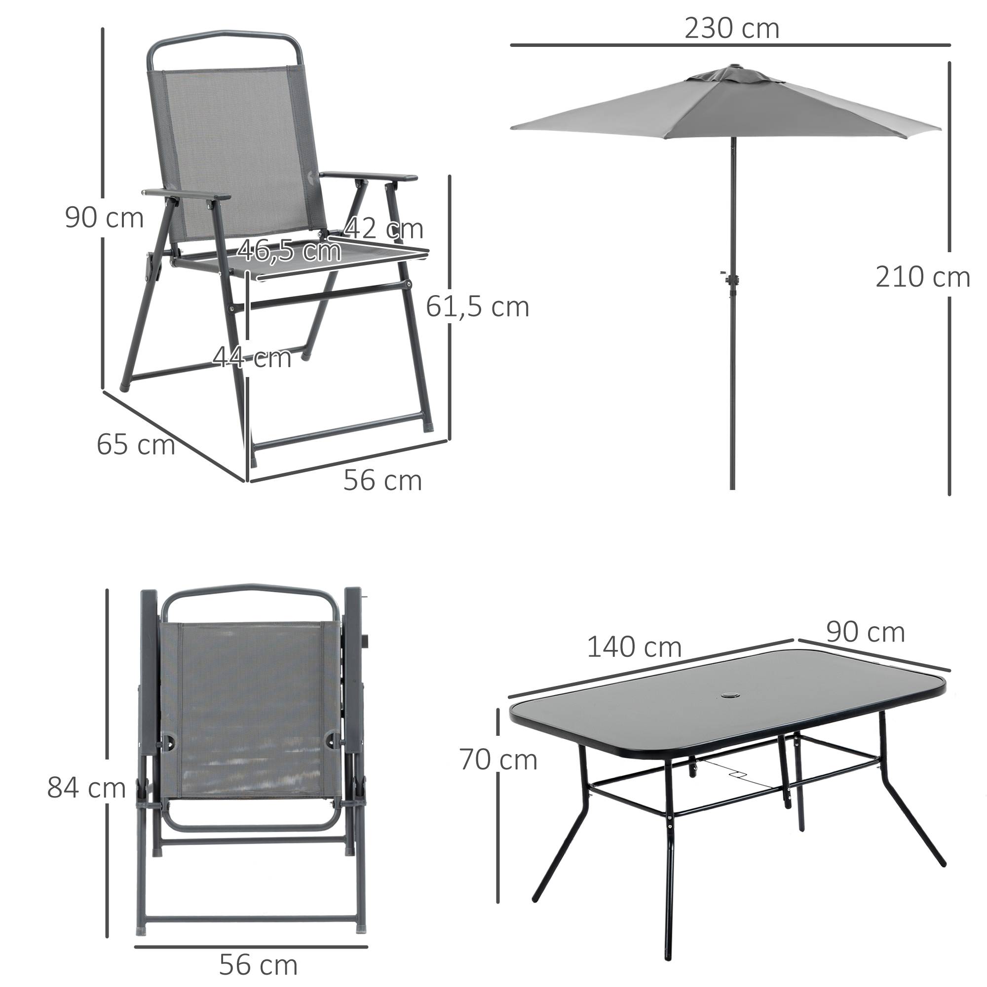 Outsunny - Ensemble salon de jardin 6 places 8 pièces - parasol, table, 6 chaises pliantes - métal époxy textilène polyester gris - Outsunny - Image 3