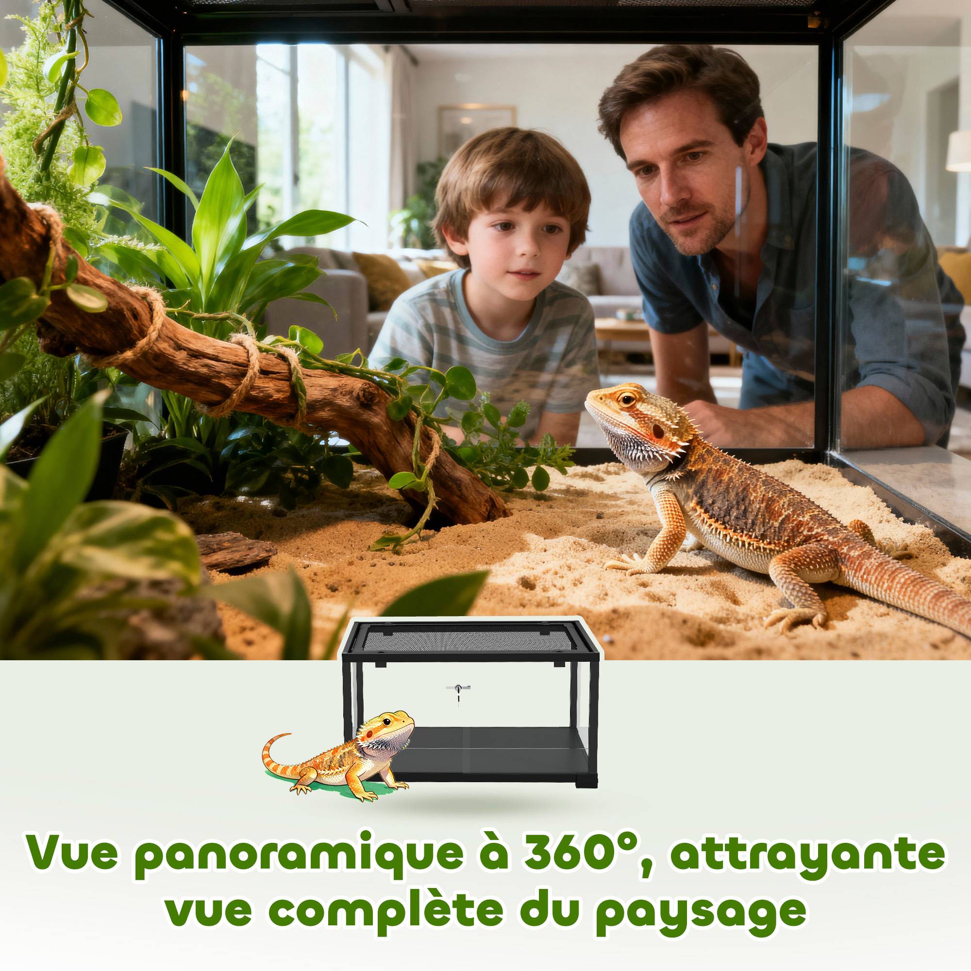 Sans Marque - Terrarium en verre pour reptile enclos pour hamster 86 L ventilation supérieure porte coulissante 50,8x30,5x35,6cm noir - Image 10