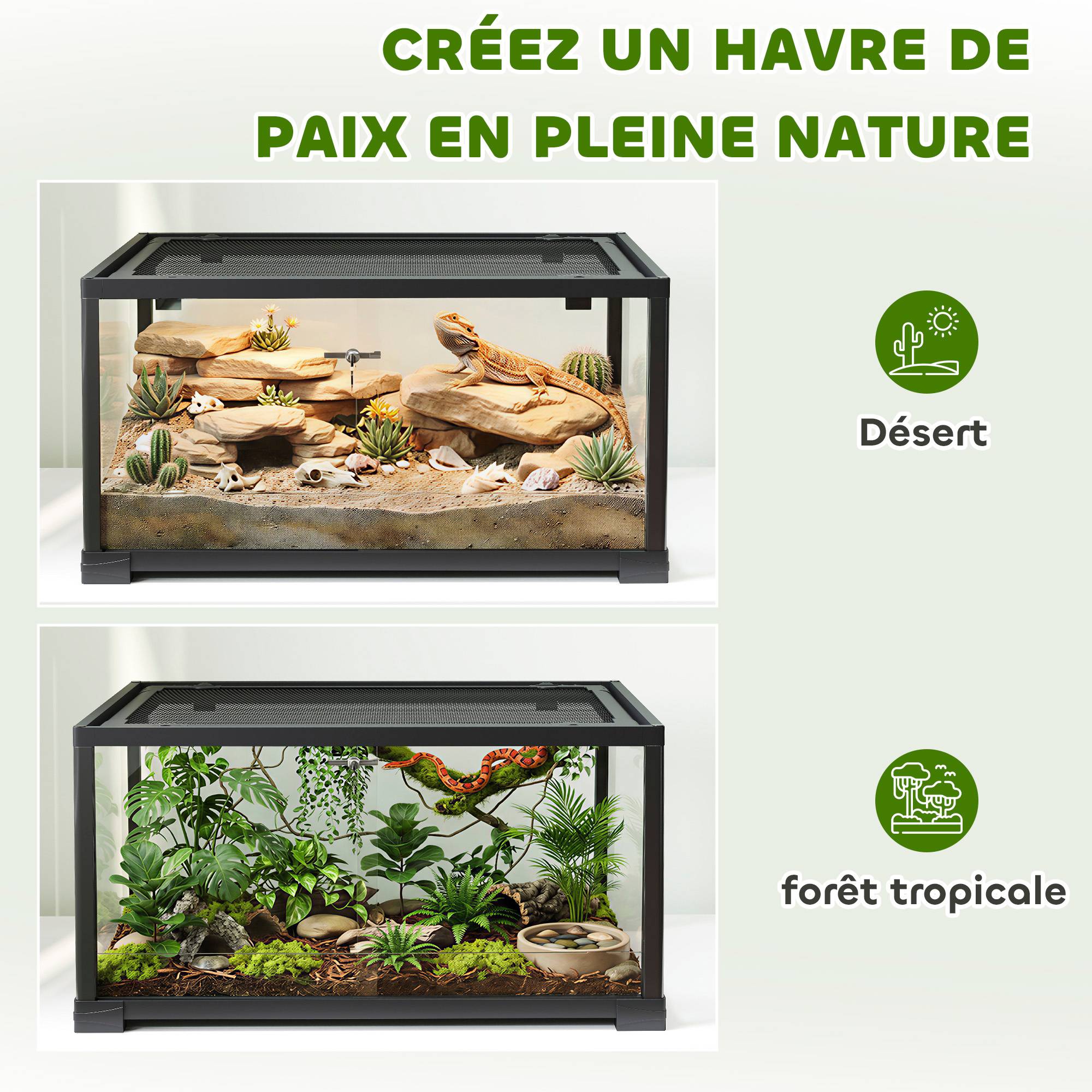 Sans Marque - Terrarium en verre pour reptile enclos pour hamster 86 L ventilation supérieure porte coulissante 50,8x30,5x35,6cm noir - Image 9