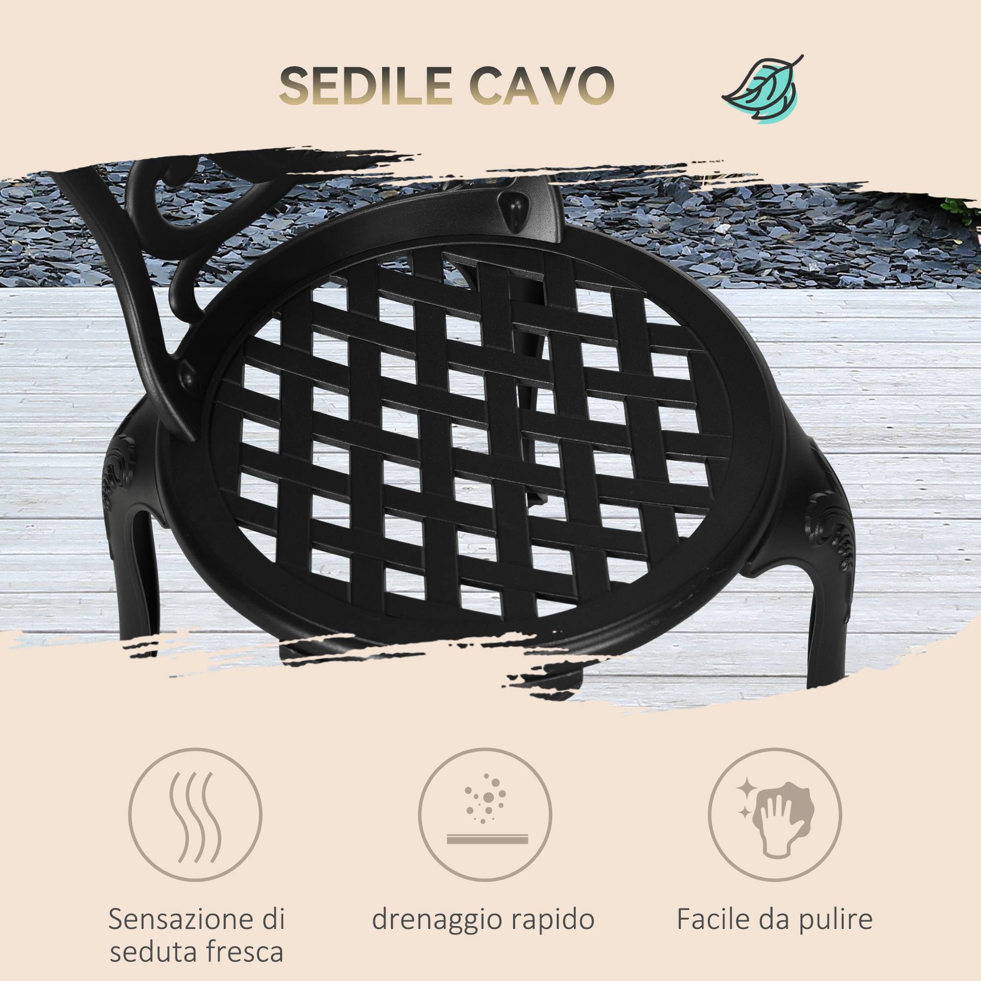 Ensemble jardin 3 pcs, 2 chaises et table verre trou parasol aluminium noir - Image 8