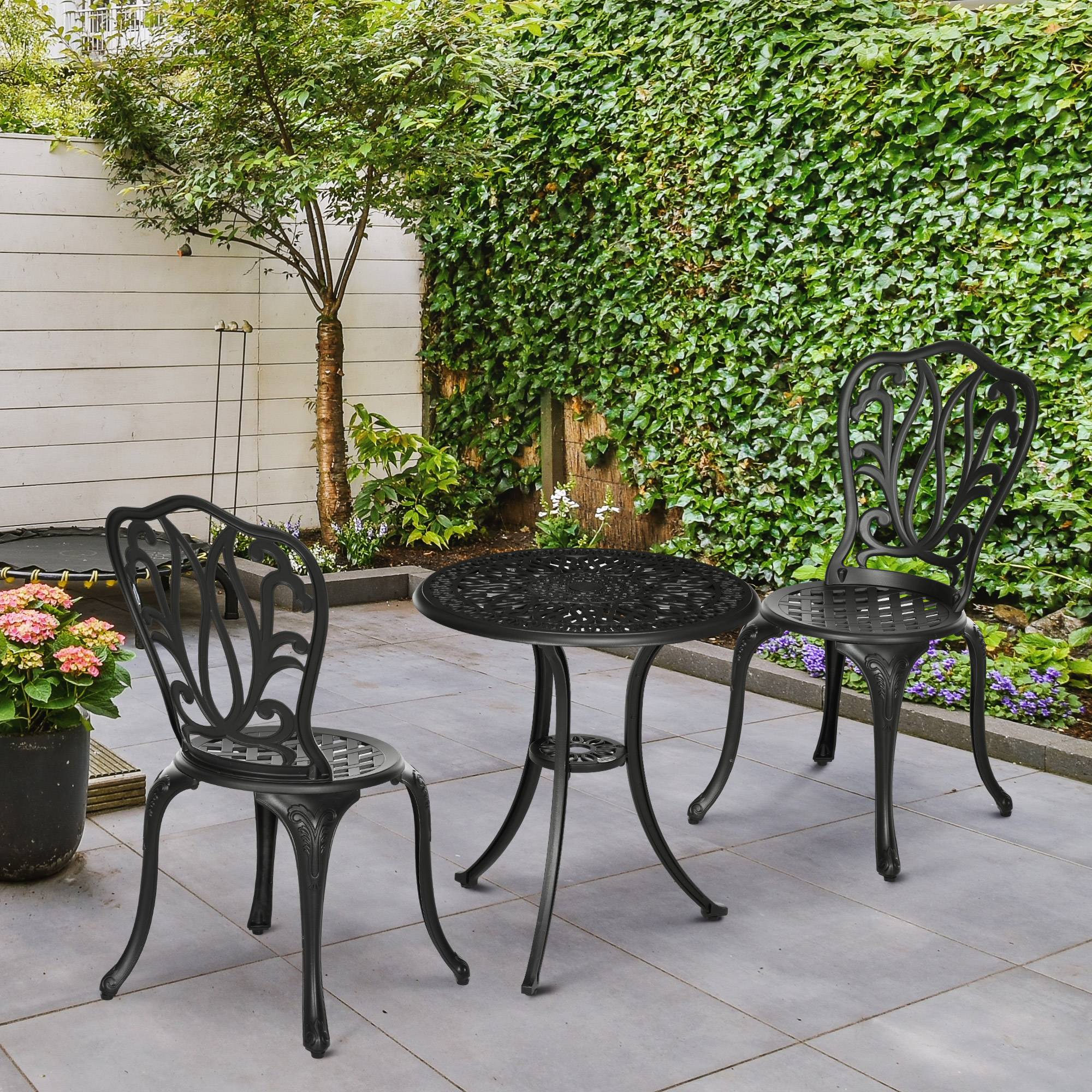 Ensemble jardin 3 pcs, 2 chaises et table verre trou parasol aluminium noir - Image 4