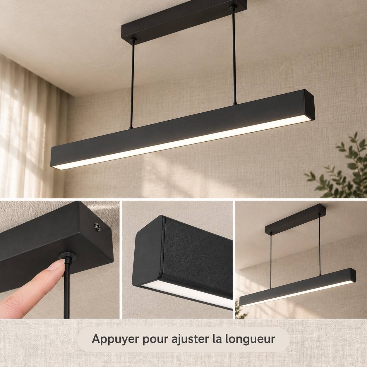 Suspension LED Dimmable Noire 100cm 36W Hauteur Reglable - Image 6