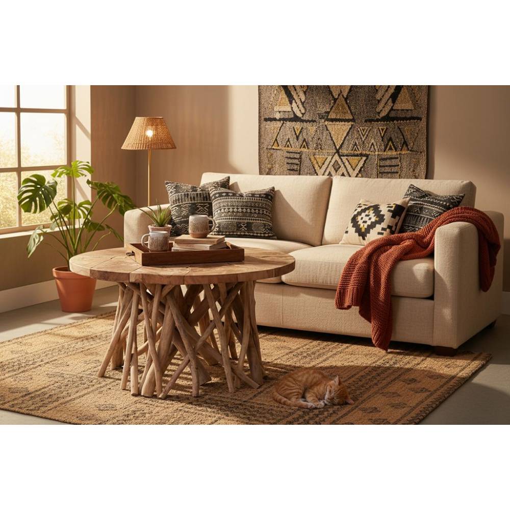 Aubry Gaspard - Table ronde en teck Puzzle - Arthur - Image 2