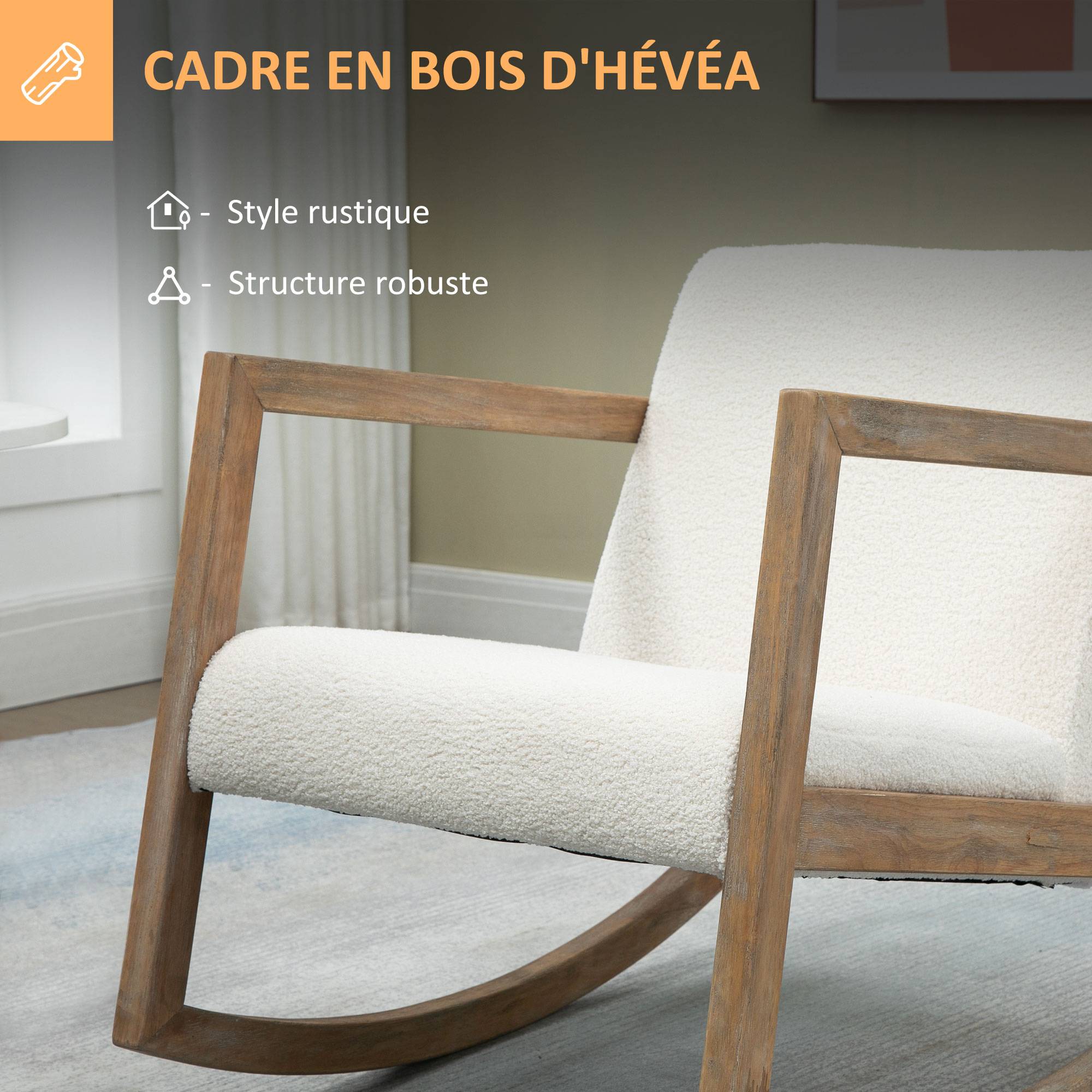 Fauteuil à bascule fauteuil allaitement rocking chair en tissu effet laine bouclée avec pieds en bois massif - Image 8