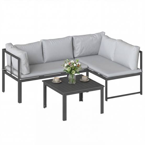 Salon de Jardin Extérieur en Acier 4 pièces | Mobilier de jardin Gris Métal, Polyester 177x115x64 cm - Image 1
