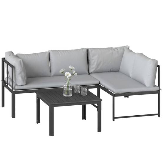 Salon de Jardin Extérieur en Acier 4 pièces | Mobilier de jardin Gris Métal, Polyester 177x115x64 cm - Image 2