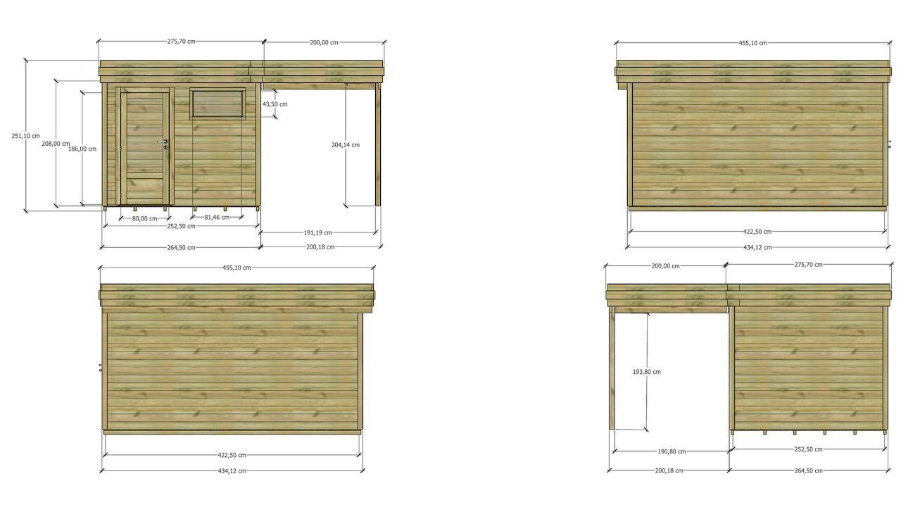 ABRI DE JARDIN bois  autoclave 27mm - 4,64x4,34m / 20m2 - Bac acier - Plancher bois - Image 4