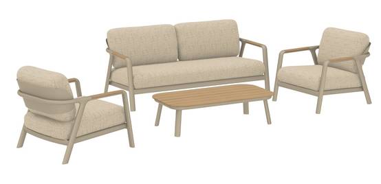 Proloisirs - Salon bas 4 pièces en aluminium avec coussins – PERLE – Coloris crème et chêne