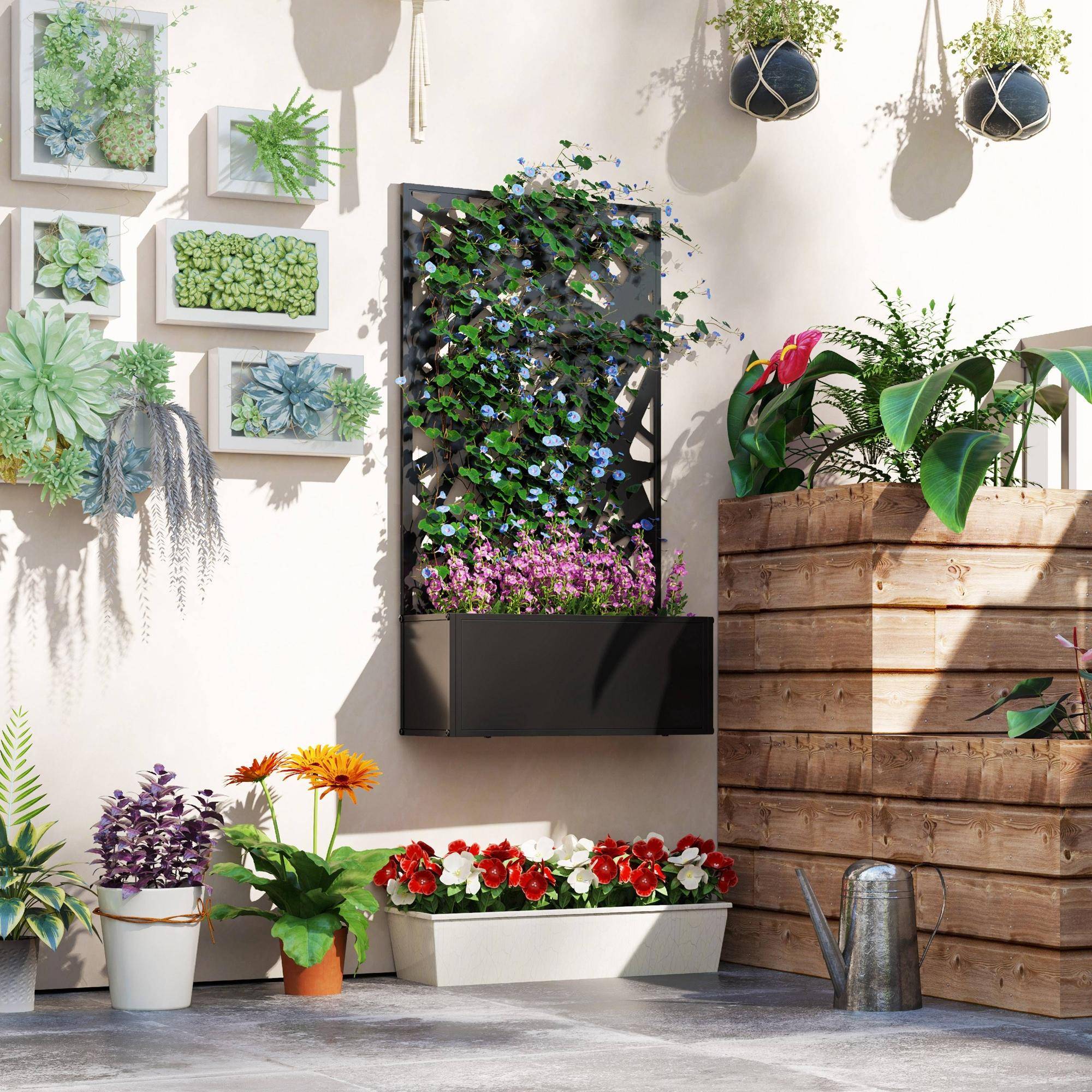 Jardinière avec brise-vue paravent treillis pour Plante Grimpante, bac à Fleurs - dim. 61L x 23l x 113H cm - Image 4