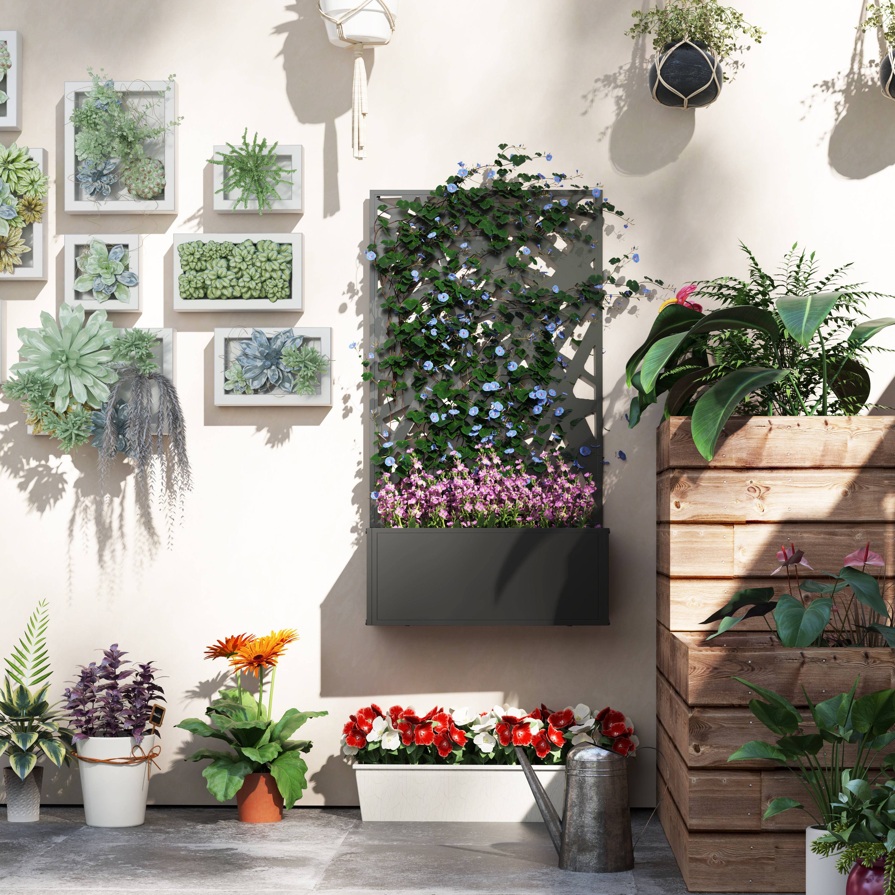 Jardinière avec brise-vue paravent treillis pour Plante Grimpante, bac à Fleurs - dim. 61L x 23l x 113H cm - Image 9