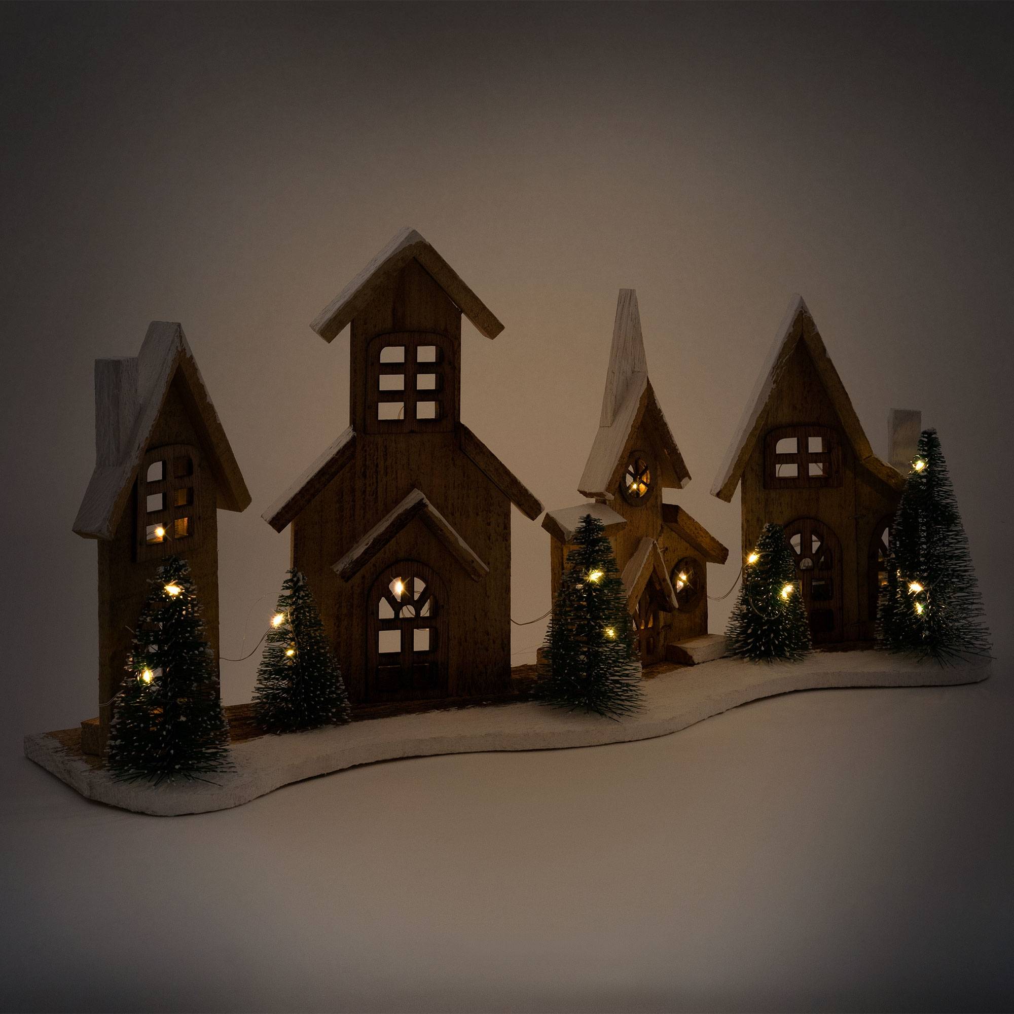Ecd-Germany - Village de Noël déco d'hiver en bois figure LED blanc chaud minuteur maison Noël - Image 6