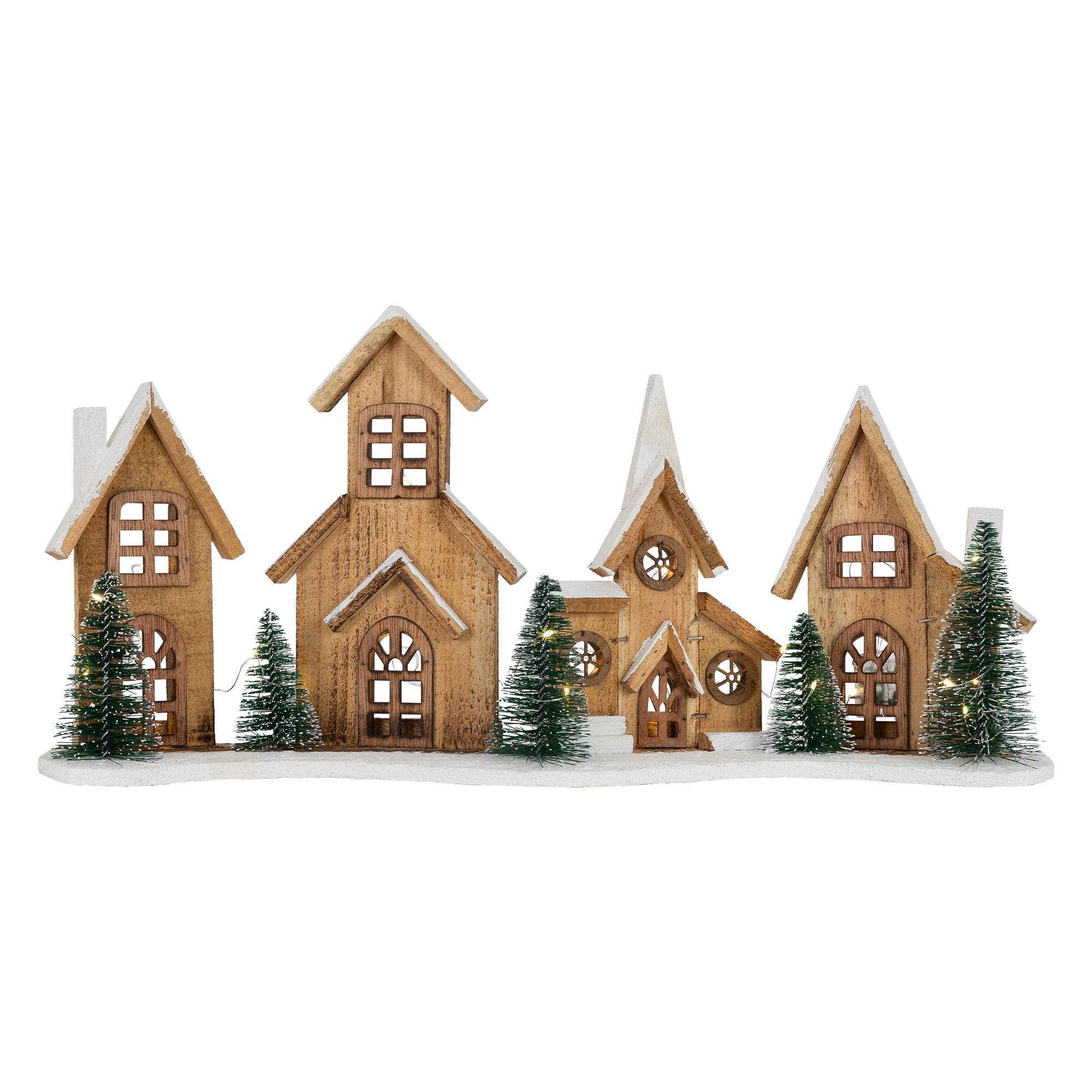Ecd-Germany - Village de Noël déco d'hiver en bois figure LED blanc chaud minuteur maison Noël - Image 2