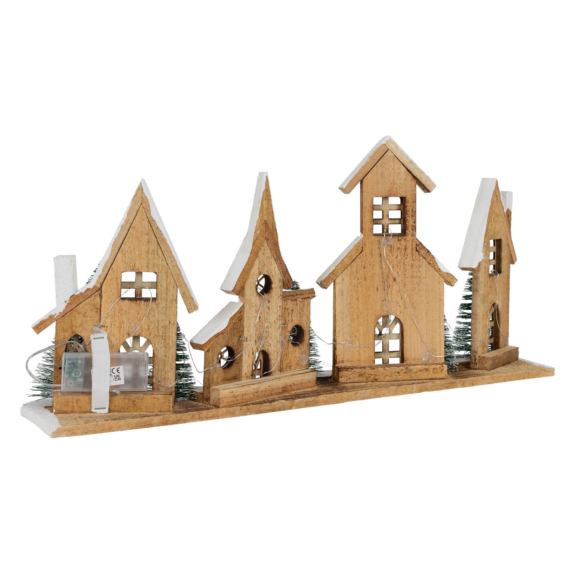 Ecd-Germany - Village de Noël déco d'hiver en bois figure LED blanc chaud minuteur maison Noël - Image 4