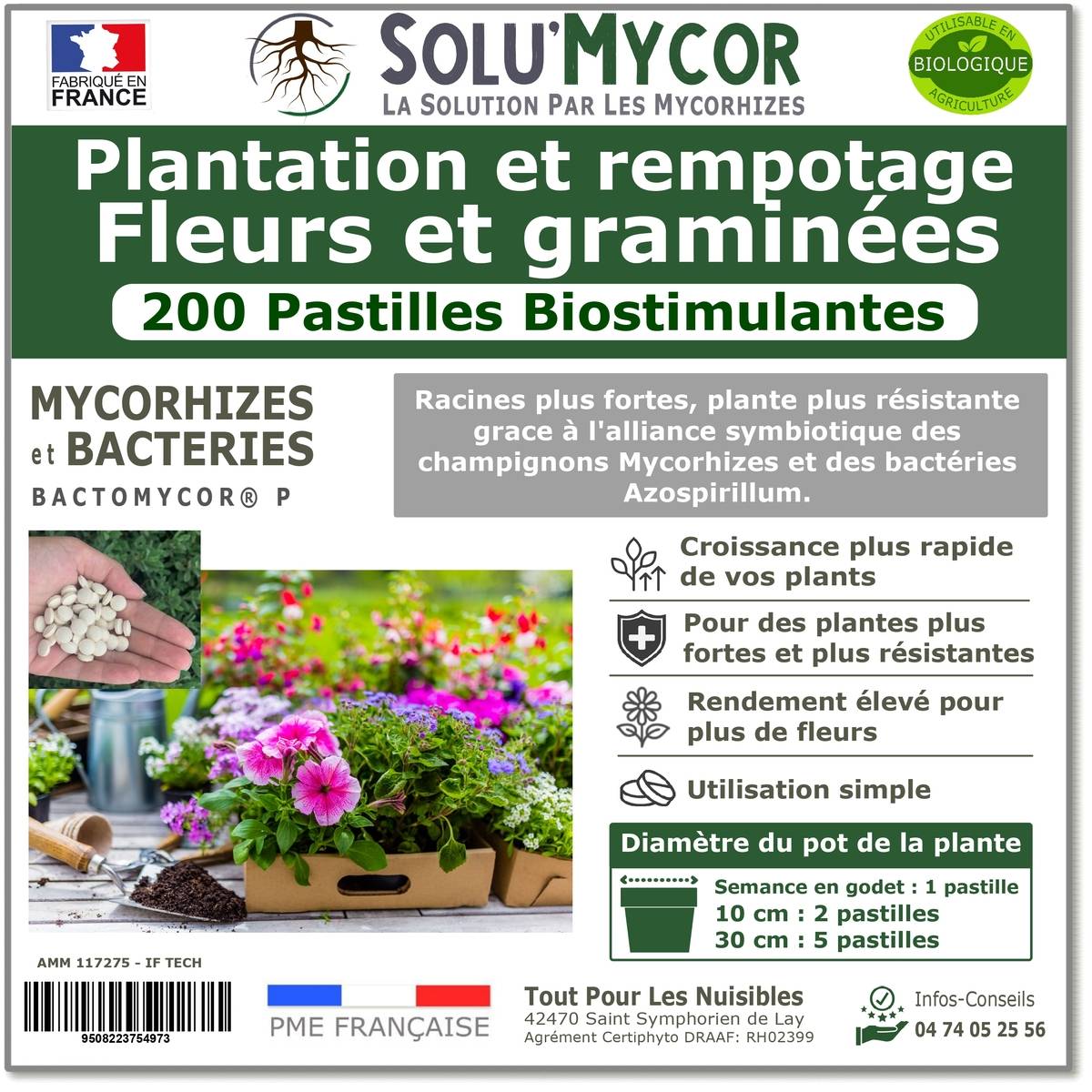 SoluMycor 200 Pastilles Biostimulantes Fleurs et graminees Semis Plantation Developpement racinaire - Image 1