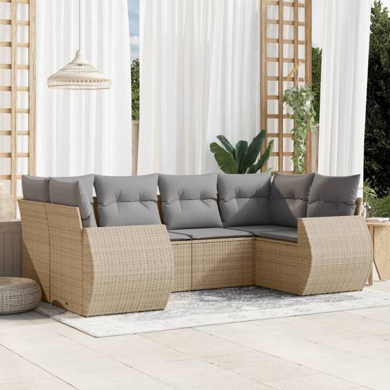 ComfortXL - Salon de Jardin Bas 6 Places Résine Tressée Beige avec Coussins Gris Clair pour Terrasse 6 Pièces – ComfortXL Outdoor Living - Image 1