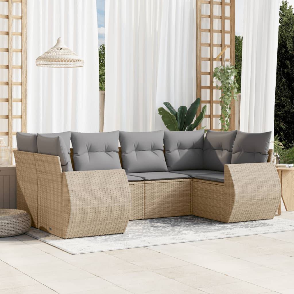ComfortXL - Salon de Jardin Bas 6 Places Résine Tressée Beige avec Coussins Gris Clair pour Terrasse 6 Pièces – ComfortXL Outdoor Living - Image 1