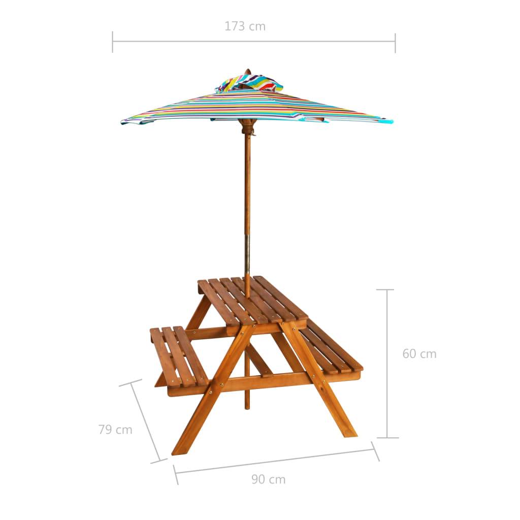 Vidaxl - Table à pique-nique et parasol enfants 79x90x60cm Acacia solide vidaXL 43990 - Image 3