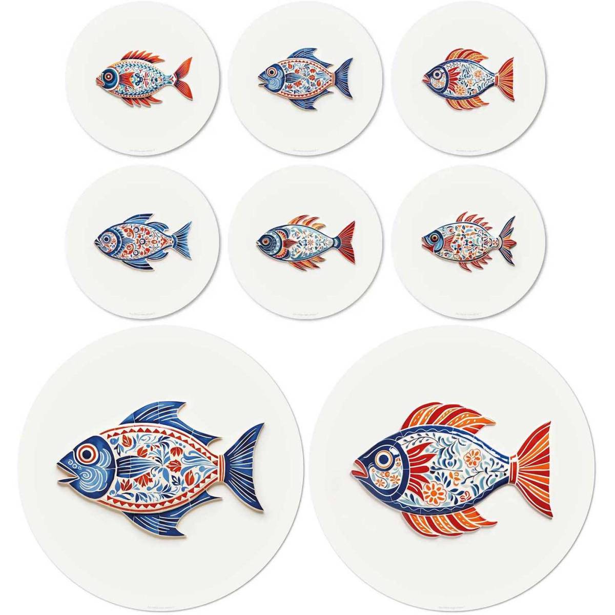 Ensemble sets de table en vinyle et dessous de verre Fish Lot de 2 sets de table et 6 dessous de verre motifs assortis