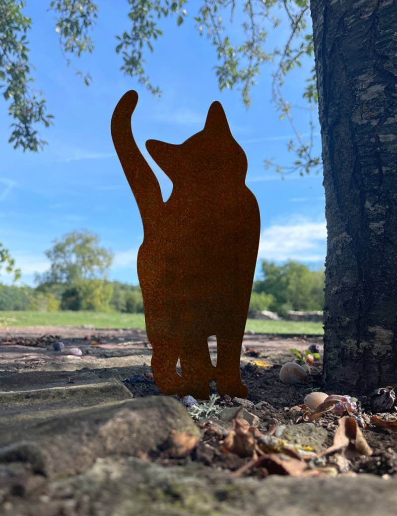 Chat Debout Métal Acier Corten Brut 38cm - madecoupesurmesure - Image 1