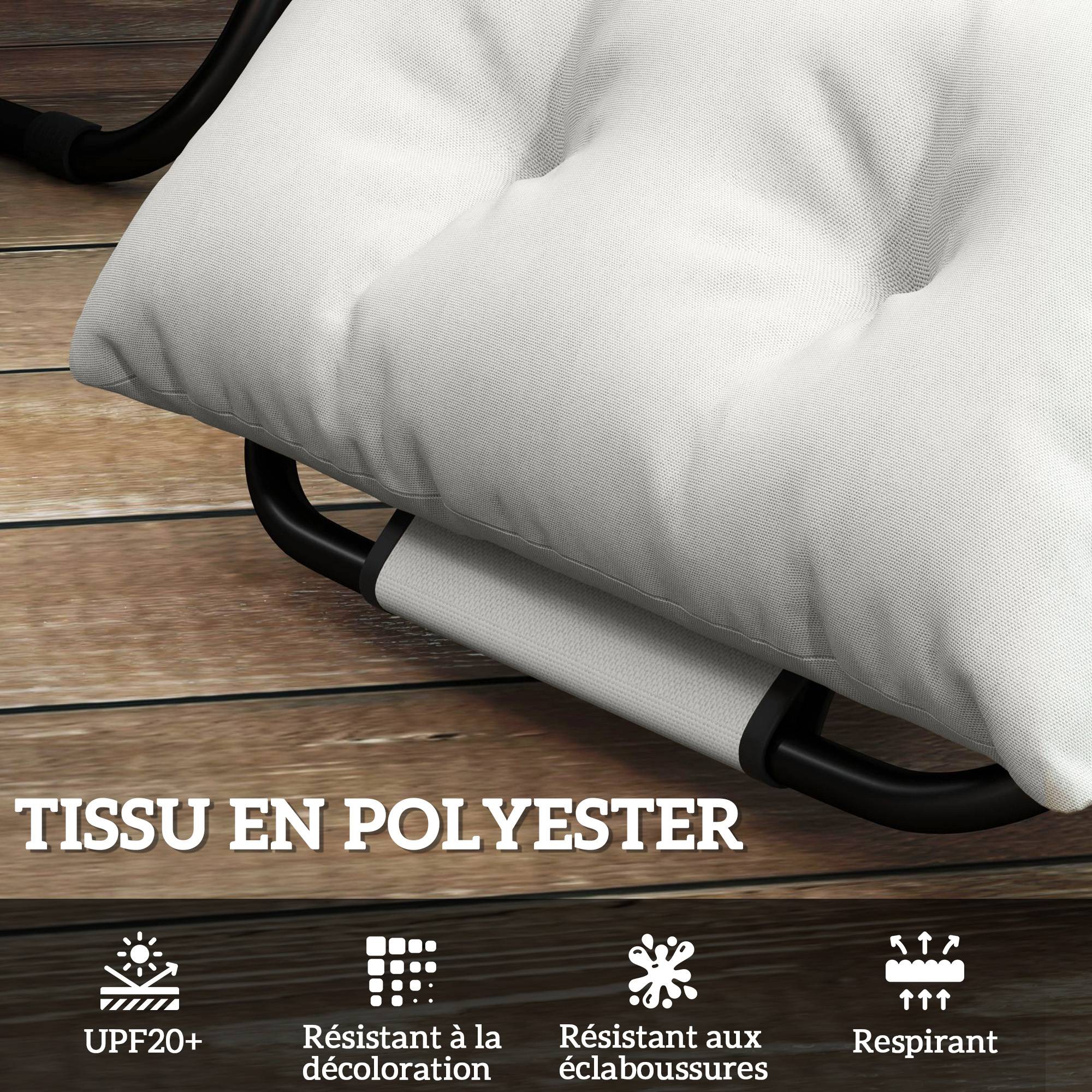 Lot de 2 coussins de chaise longue coussin bain de soleil épais, confortable - 6 attaches, 190 x 56 x 10 cm, gris clair - Image 6