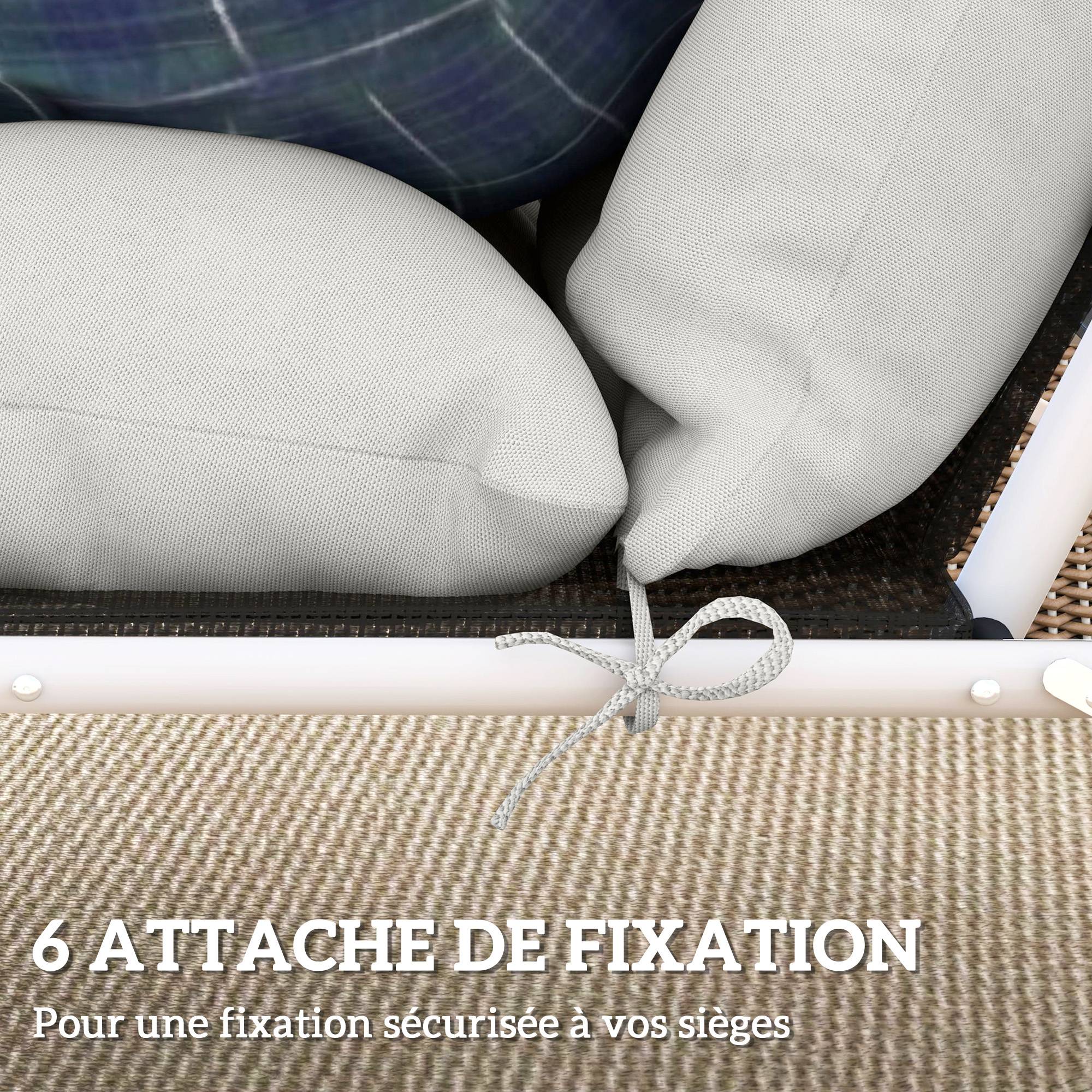 Lot de 2 coussins de chaise longue coussin bain de soleil épais, confortable - 6 attaches, 190 x 56 x 10 cm, gris clair - Image 9