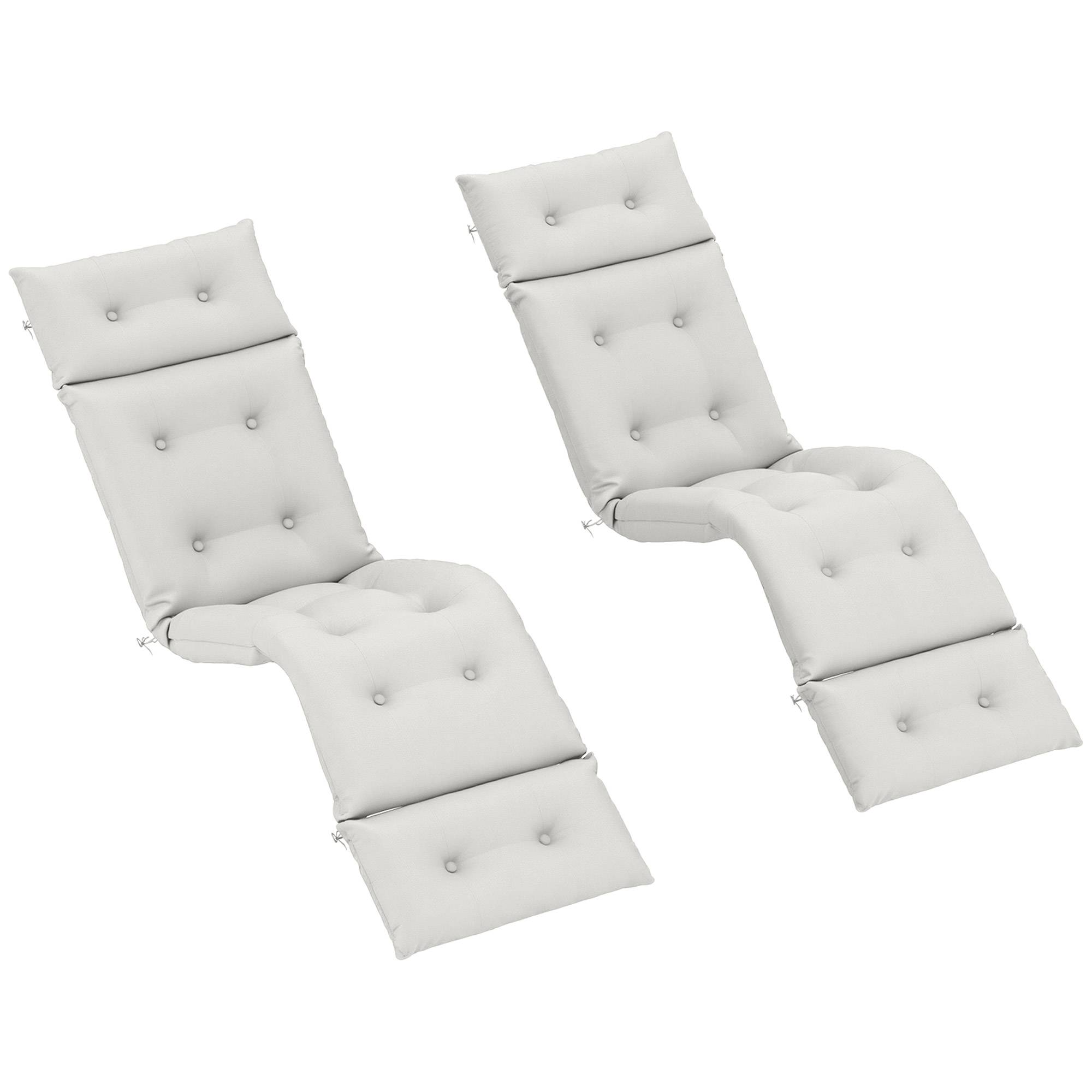 Lot de 2 coussins de chaise longue coussin bain de soleil épais, confortable - 6 attaches, 190 x 56 x 10 cm, gris clair - Image 2