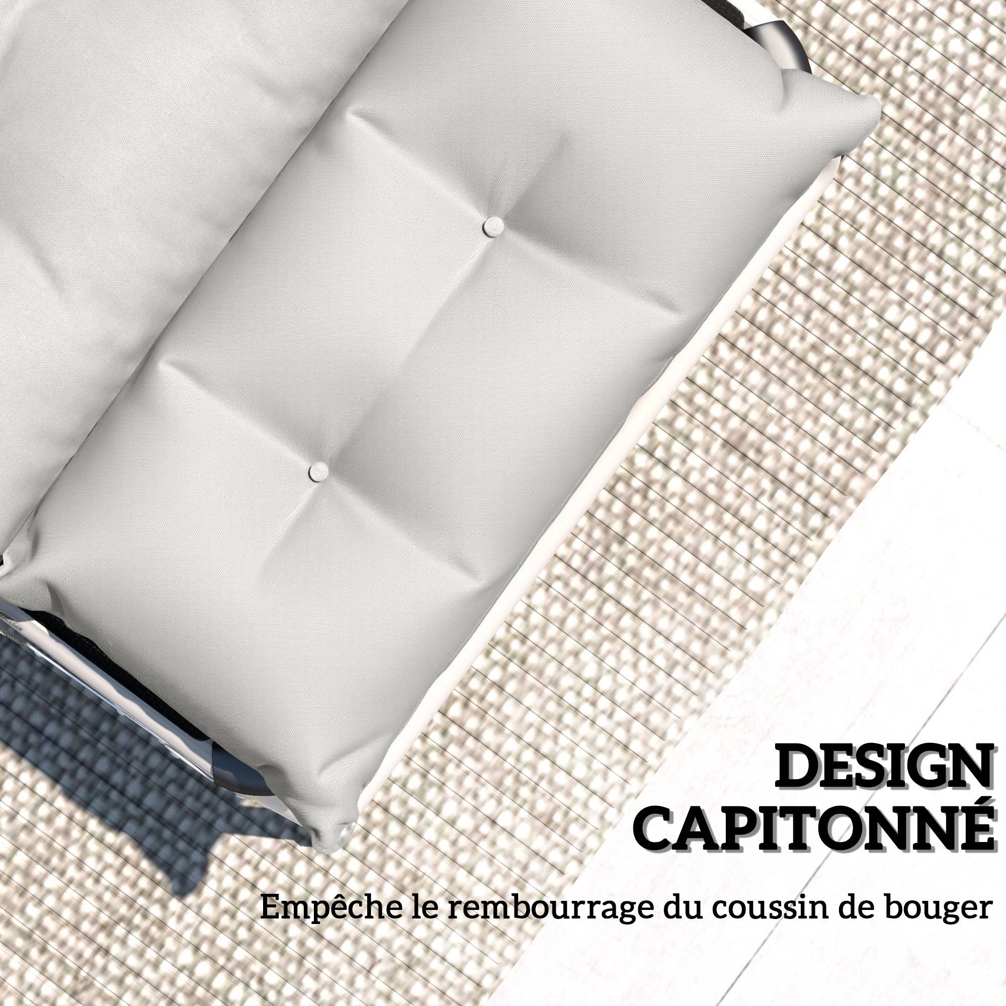 Lot de 2 coussins de chaise longue coussin bain de soleil épais, confortable - 6 attaches, 190 x 56 x 10 cm, gris clair - Image 8