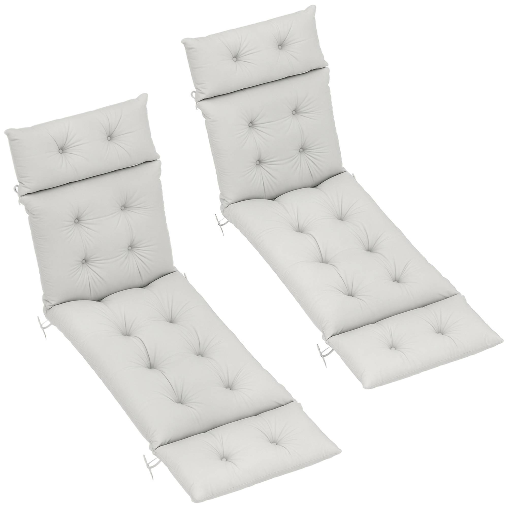 Lot de 2 coussins de chaise longue coussin bain de soleil épais, confortable - 6 attaches, 190 x 56 x 10 cm, gris clair - Image 1
