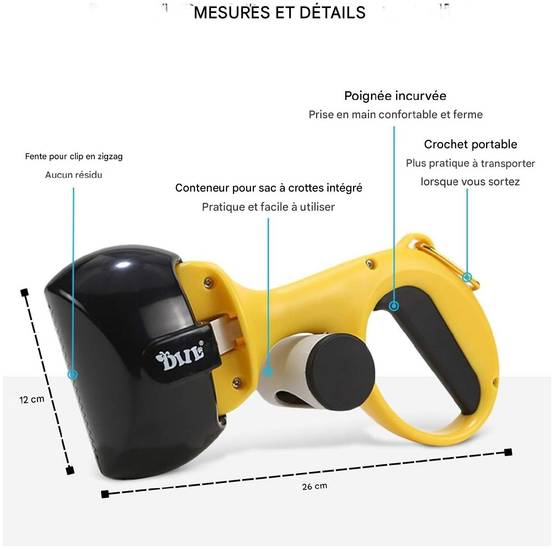 Pooper scooper hygiénique pour chiens jaune et noir pratique - Lytech - Image 3