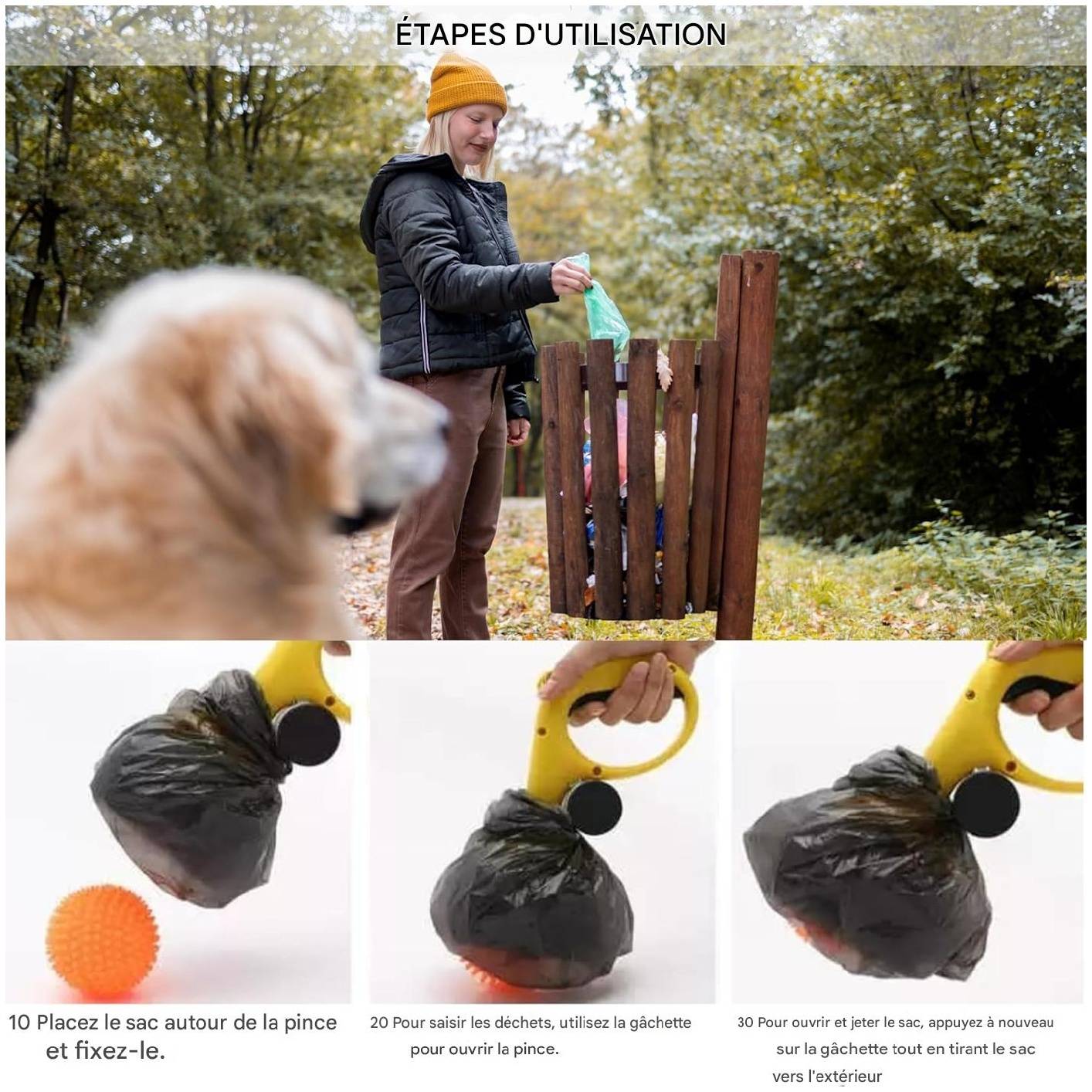 Pooper scooper hygiénique pour chiens jaune et noir pratique - Lytech - Image 4