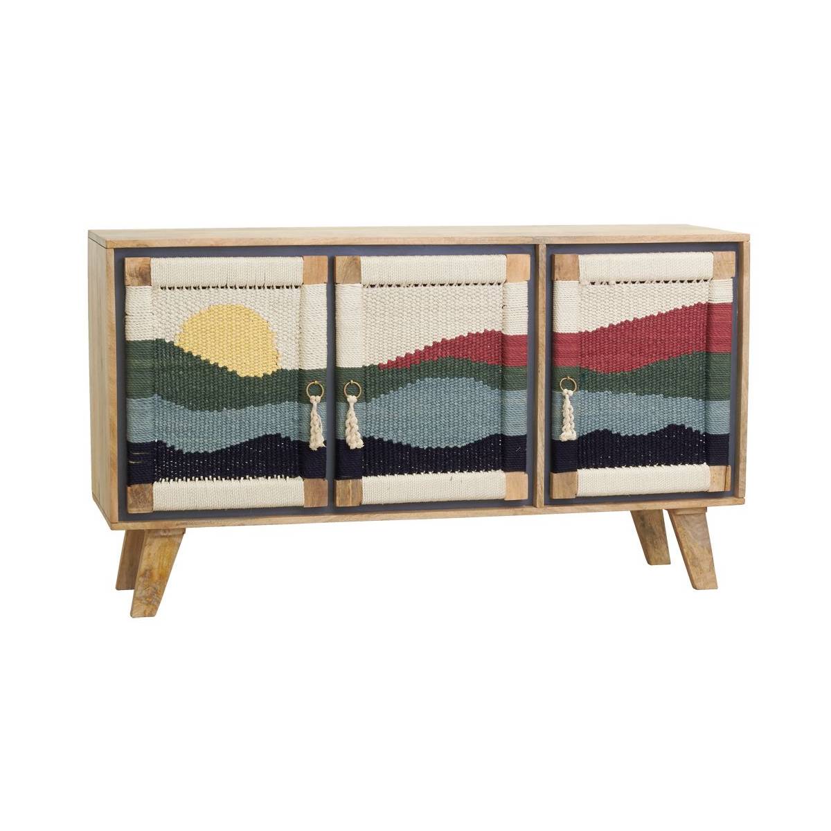 Aubry Gaspard - Buffet artisanal en manguier et coton tissé SUNSET 3 portes - Image 1