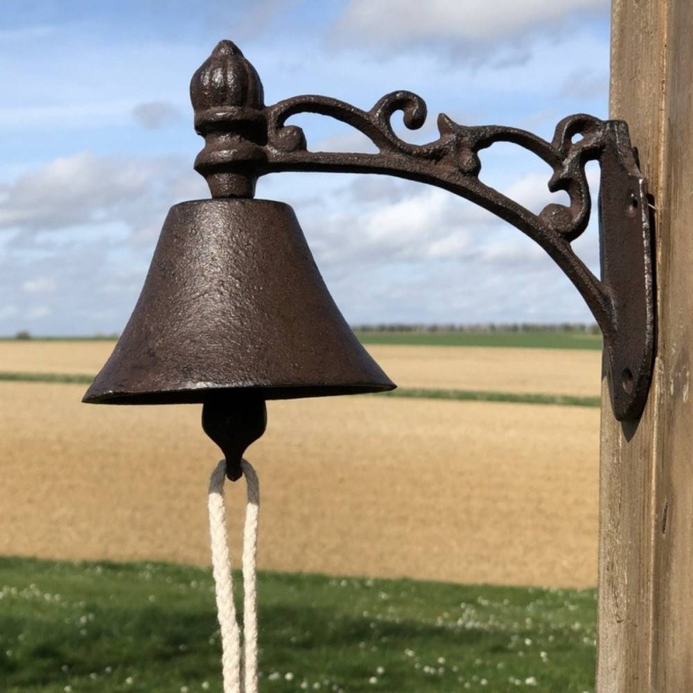 Cloche de jardin de porte ancienne en fonte marron 19 x10.5cm Chemin de campagne - Image 4
