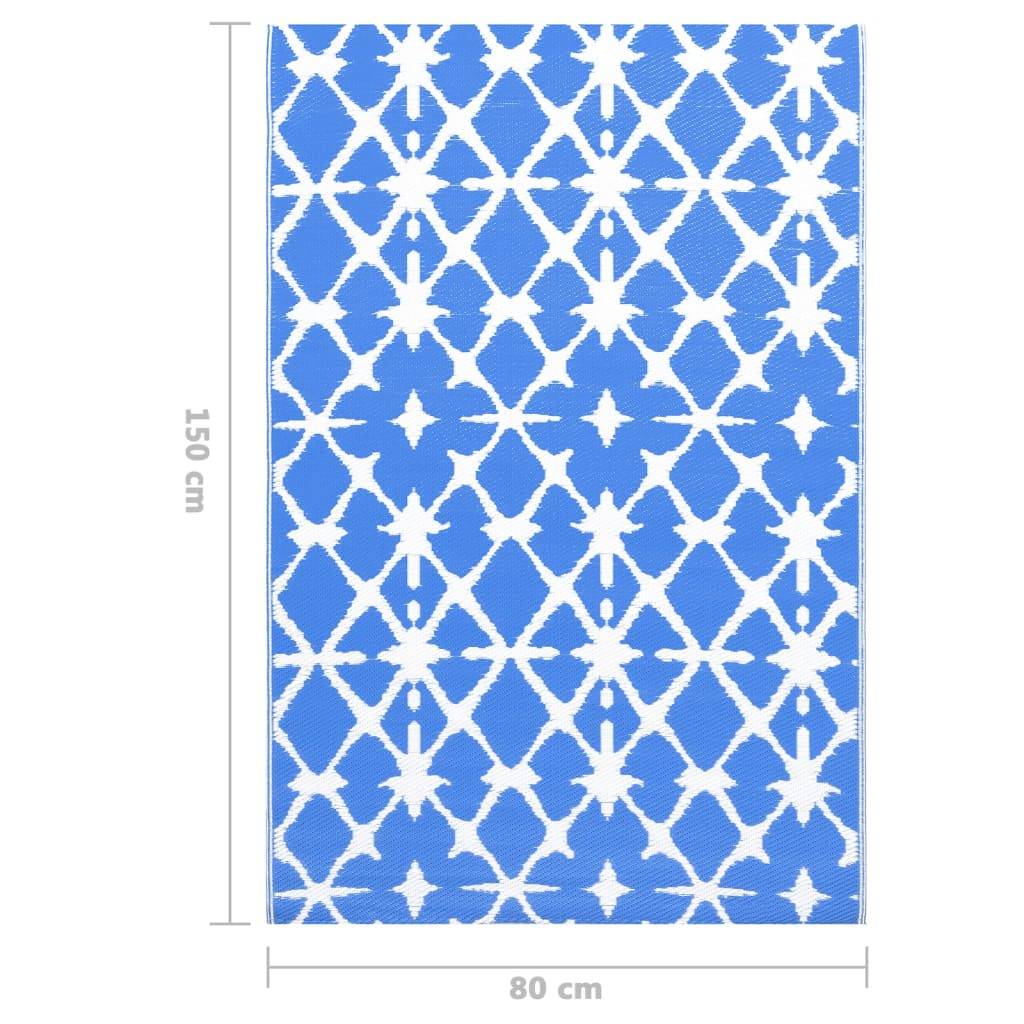 Tapis extérieur - Tapis de jardin - Tapis de terrasse Bleu et blanc 80x150 cm PP - Image 7