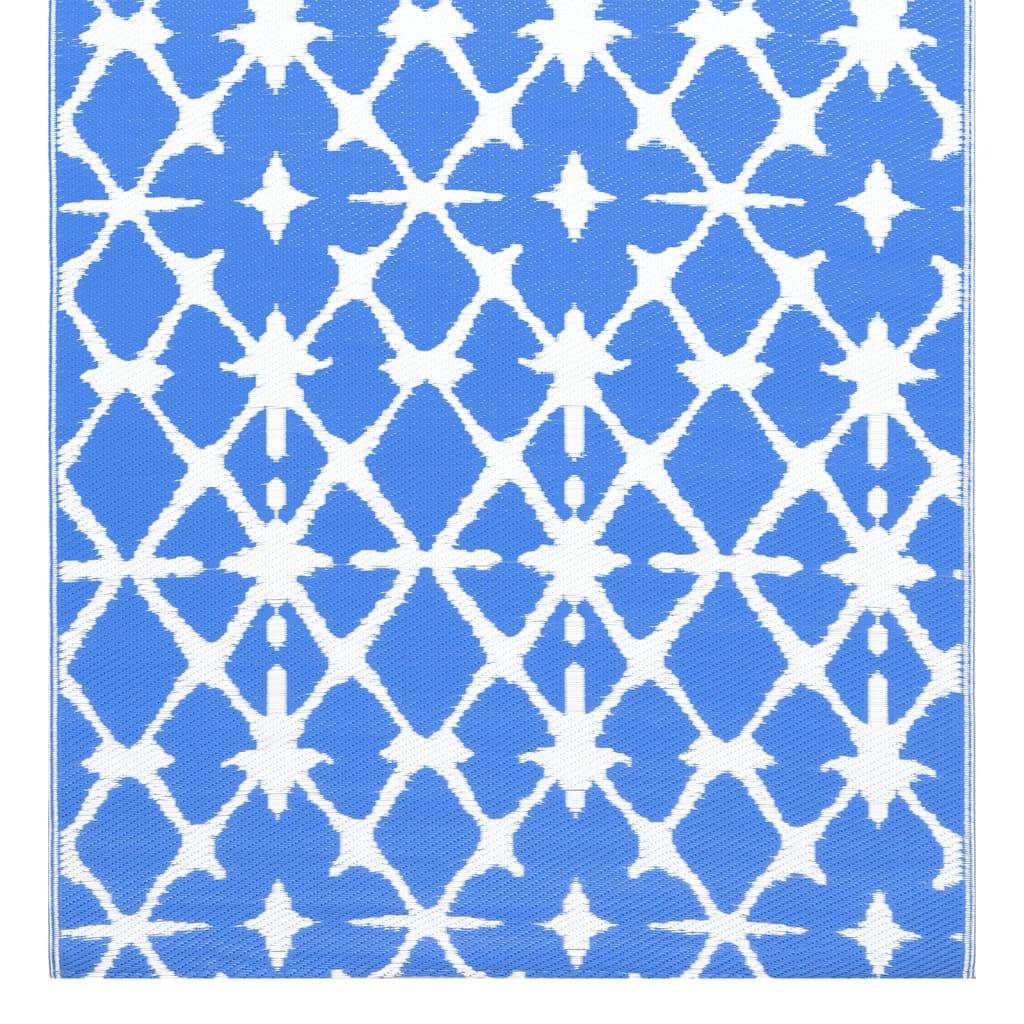 Tapis extérieur - Tapis de jardin - Tapis de terrasse Bleu et blanc 80x150 cm PP - Image 4