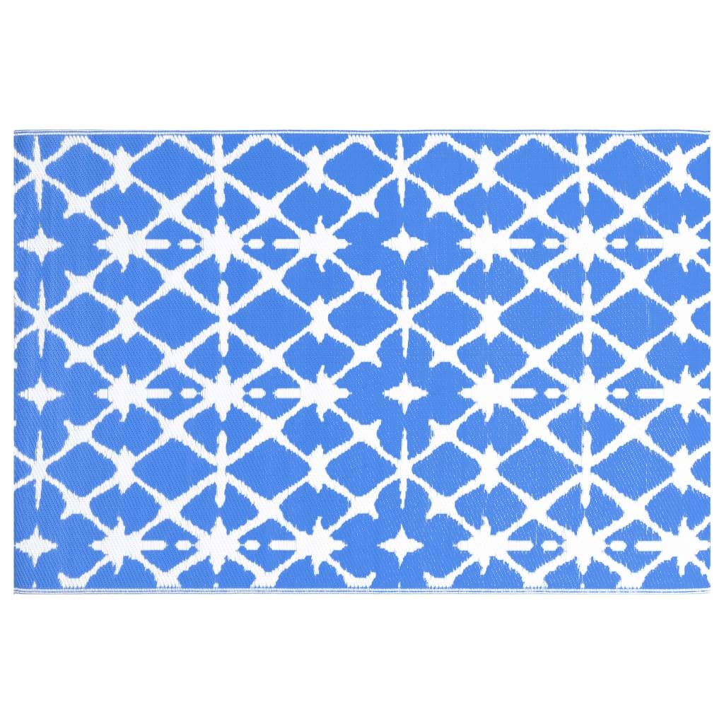 Tapis extérieur - Tapis de jardin - Tapis de terrasse Bleu et blanc 80x150 cm PP - Image 3