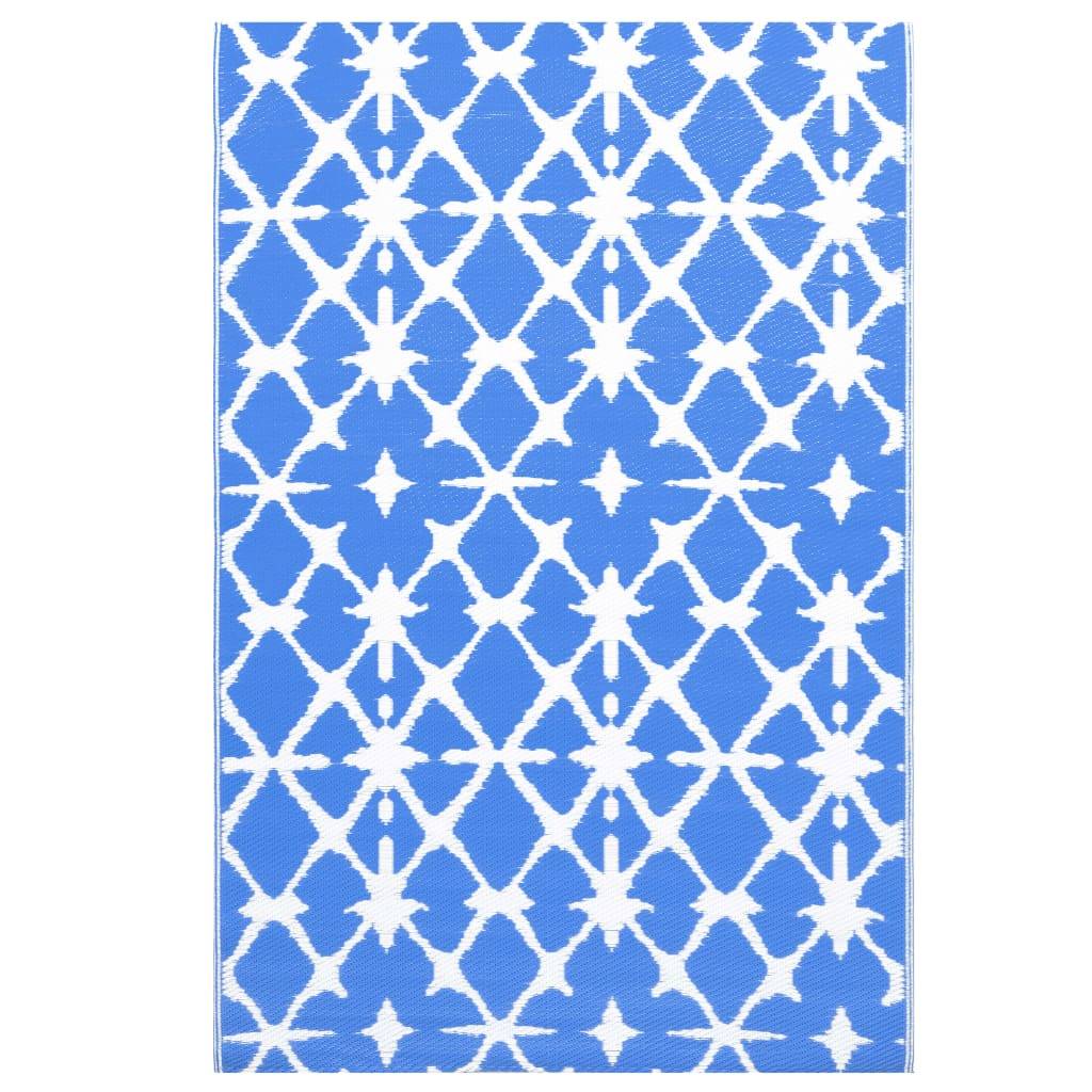 Tapis extérieur - Tapis de jardin - Tapis de terrasse Bleu et blanc 80x150 cm PP - Image 1