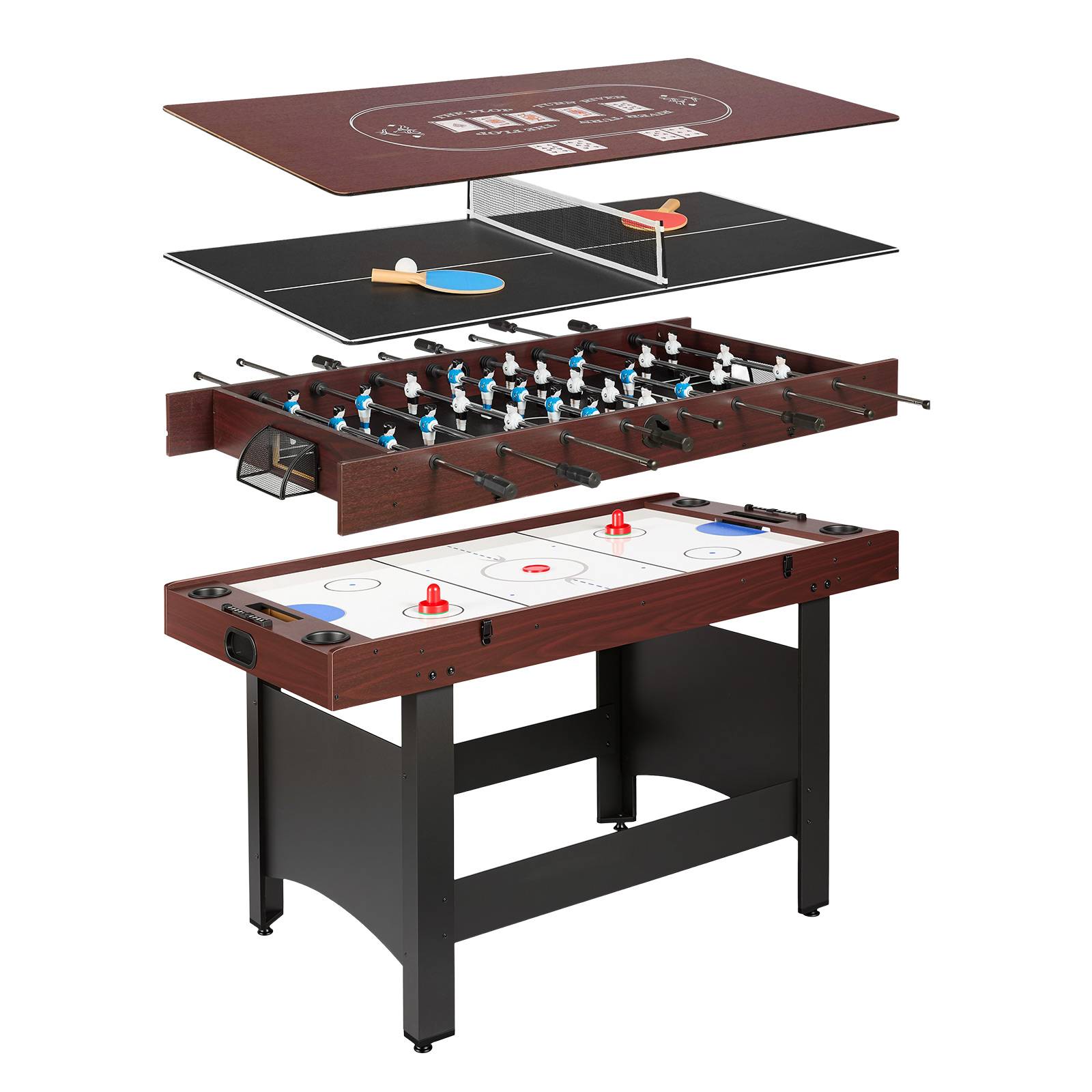 Vevor - VEVOR Table multijeux 4 en 1, air hockey, baby-foot, poker et ping-pong, 140 cm, avec accessoires