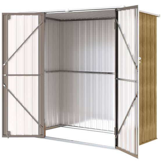 Abri de jardin extérieur en métal 1,37 m² (163 x 89 x 163 cm) avec toit incliné, portes avec loquets et poignées marron - Image 2