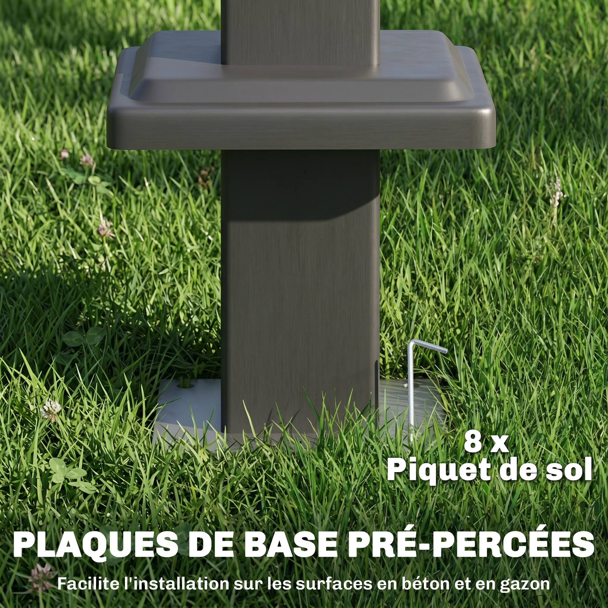 Abri barbecue extérieur, tonnelle de jardin 245x146x255cm en métal, double toit, 2 étagères latérales, marron - Image 9