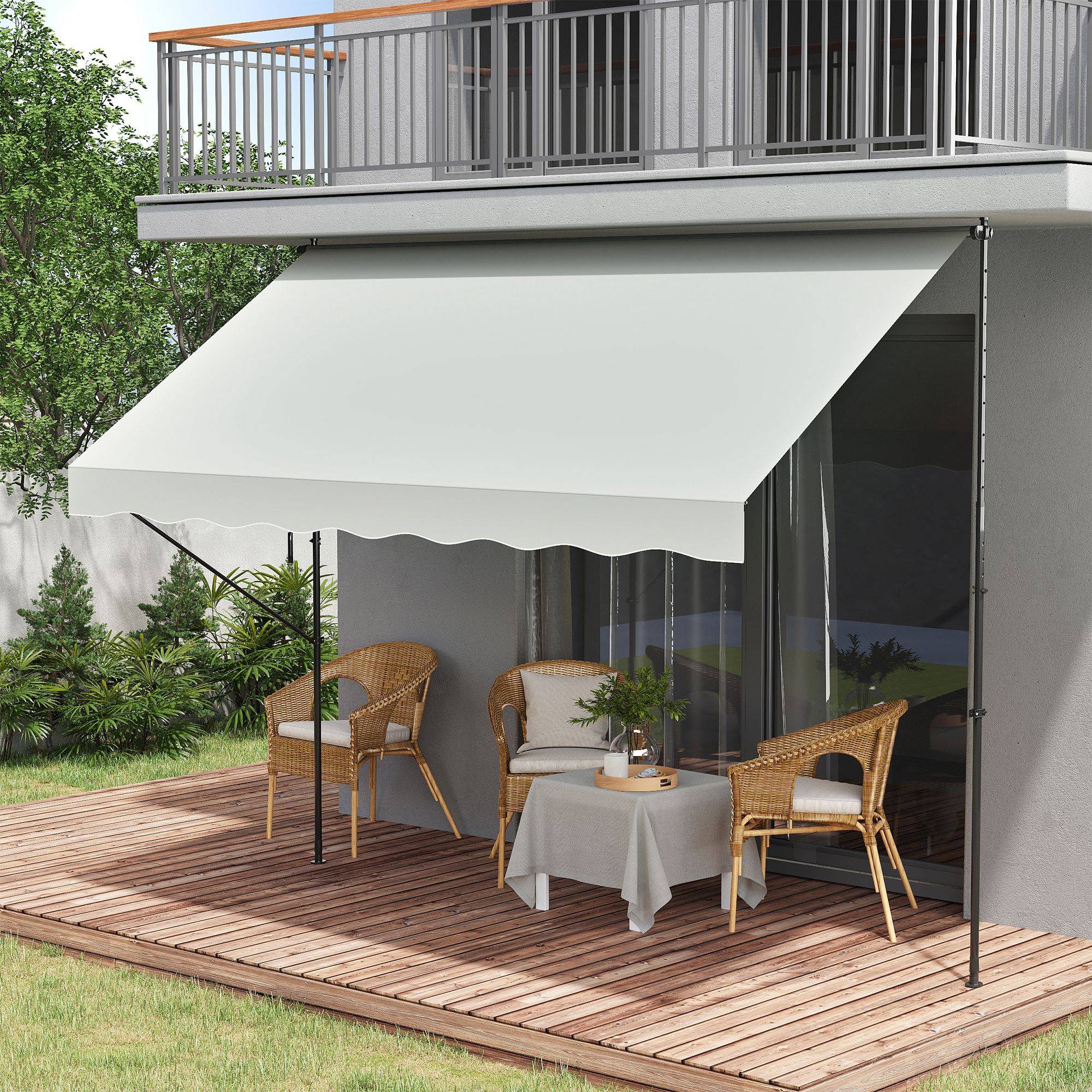 Store Banne Rétractable Manuel 300 x 175 cm, Hauteur Réglable 210–310 cm, Protection UV40+, Balcon et Terrasse, Crème - Image 4