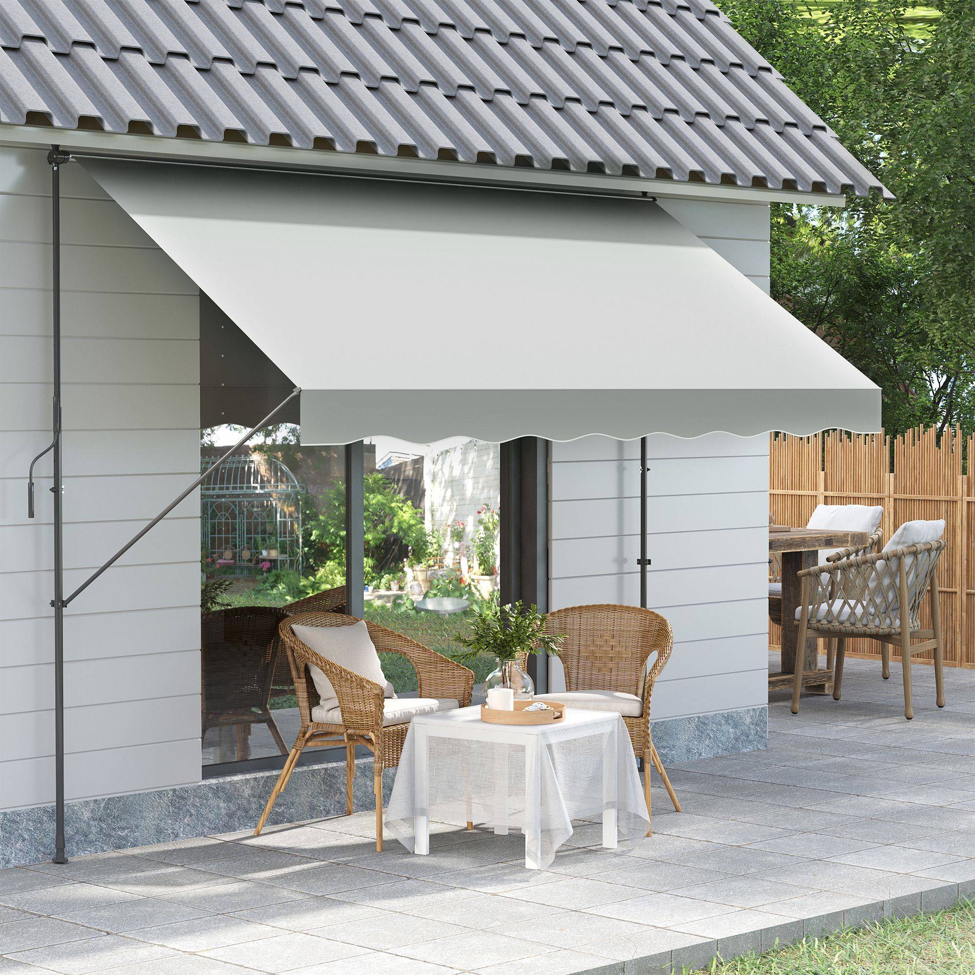 Store Banne Rétractable Manuel 300 x 175 cm, Hauteur Réglable 210–310 cm, Protection UV40+, Balcon et Terrasse, Crème - Image 3