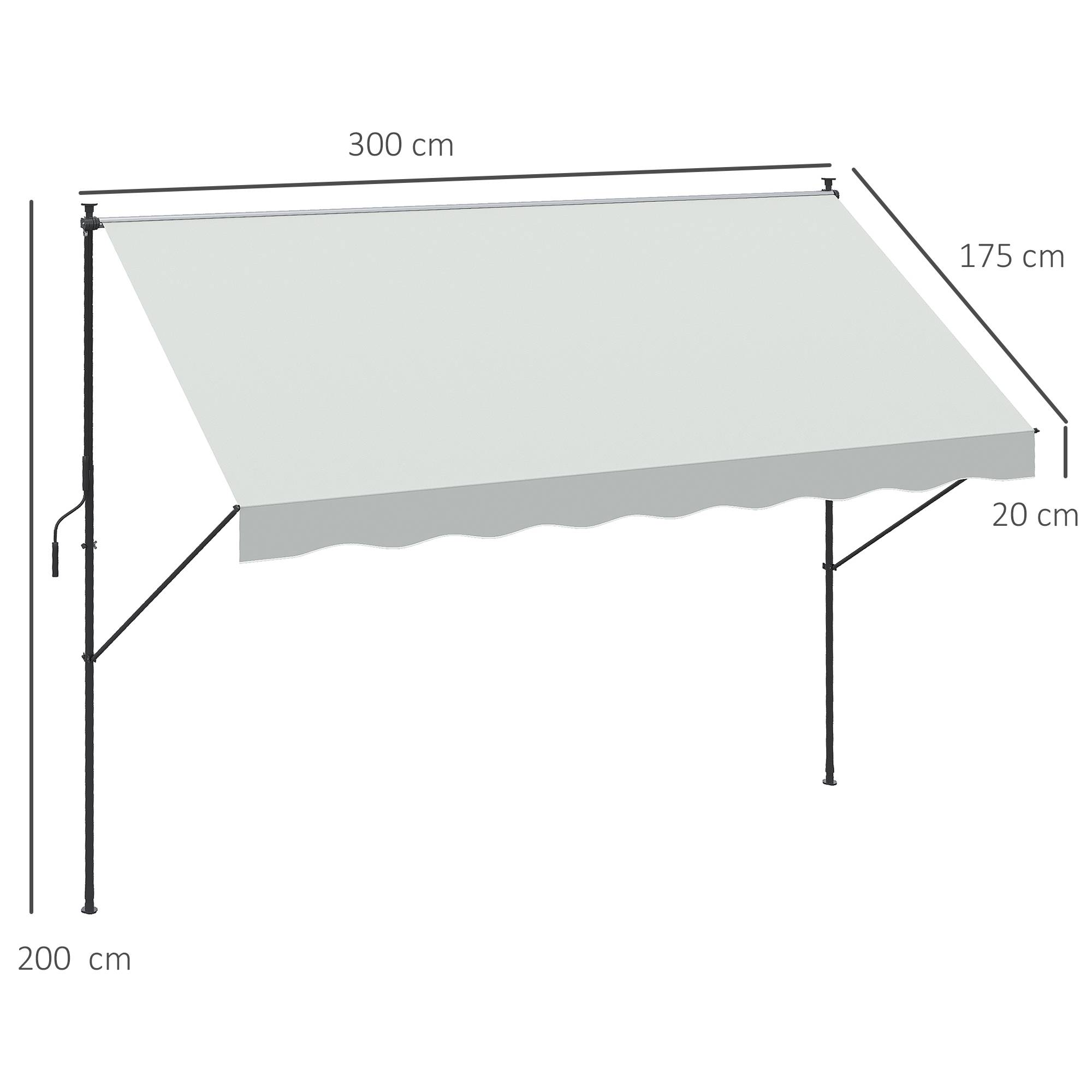 Store Banne Rétractable Manuel 300 x 175 cm, Hauteur Réglable 210–310 cm, Protection UV40+, Balcon et Terrasse, Crème - Image 5